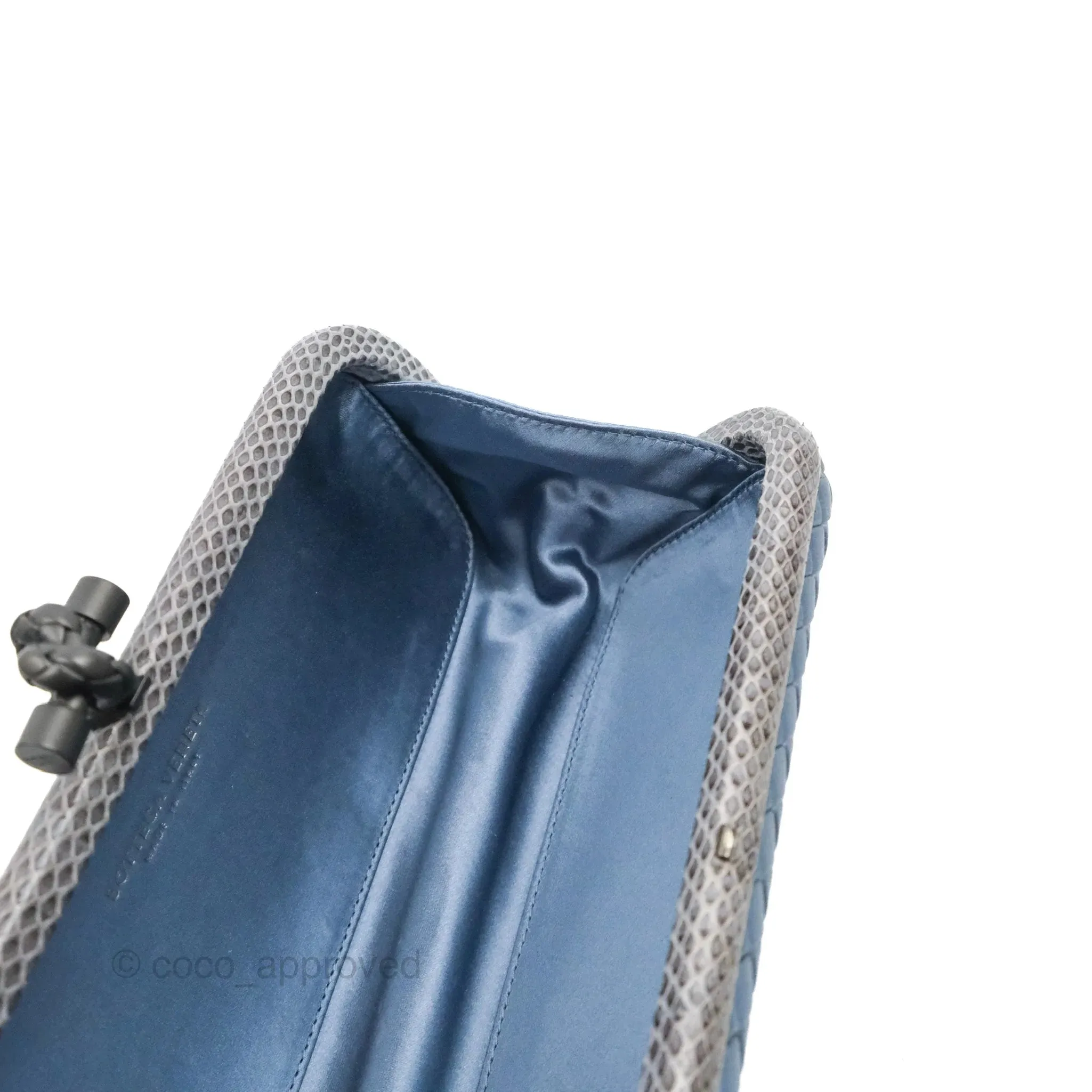 Bottega Veneta Ayers Satin Intreccio Stretch Knot Clutch Navy
