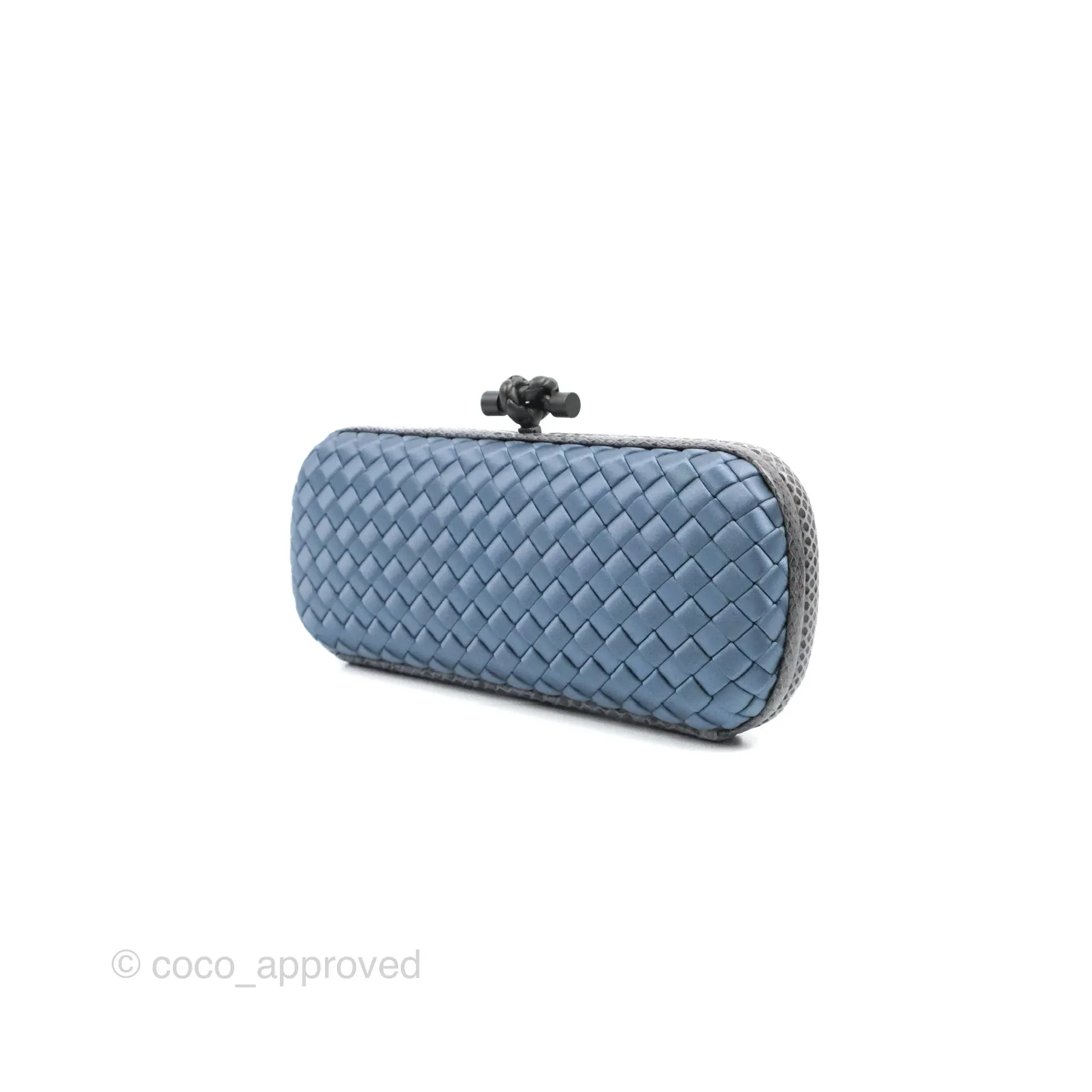 Bottega Veneta Ayers Satin Intreccio Stretch Knot Clutch Navy
