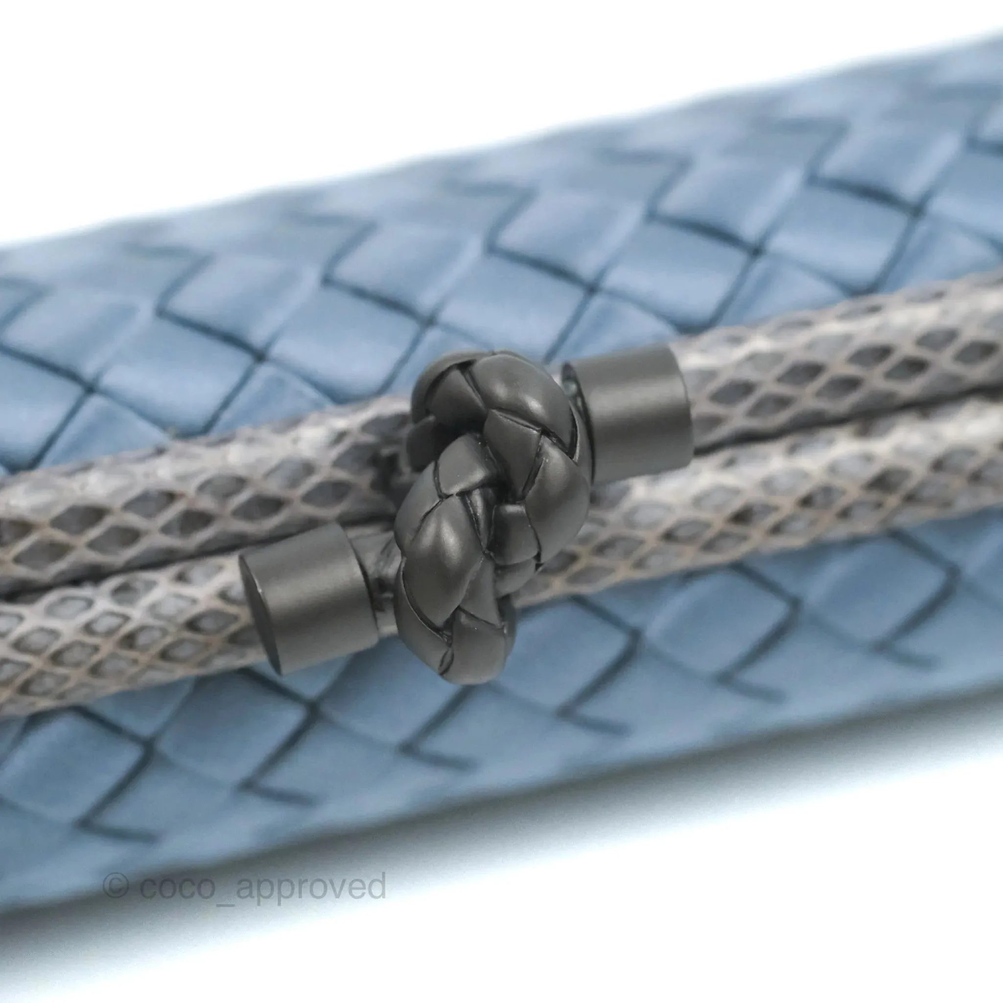 Bottega Veneta Ayers Satin Intreccio Stretch Knot Clutch Navy