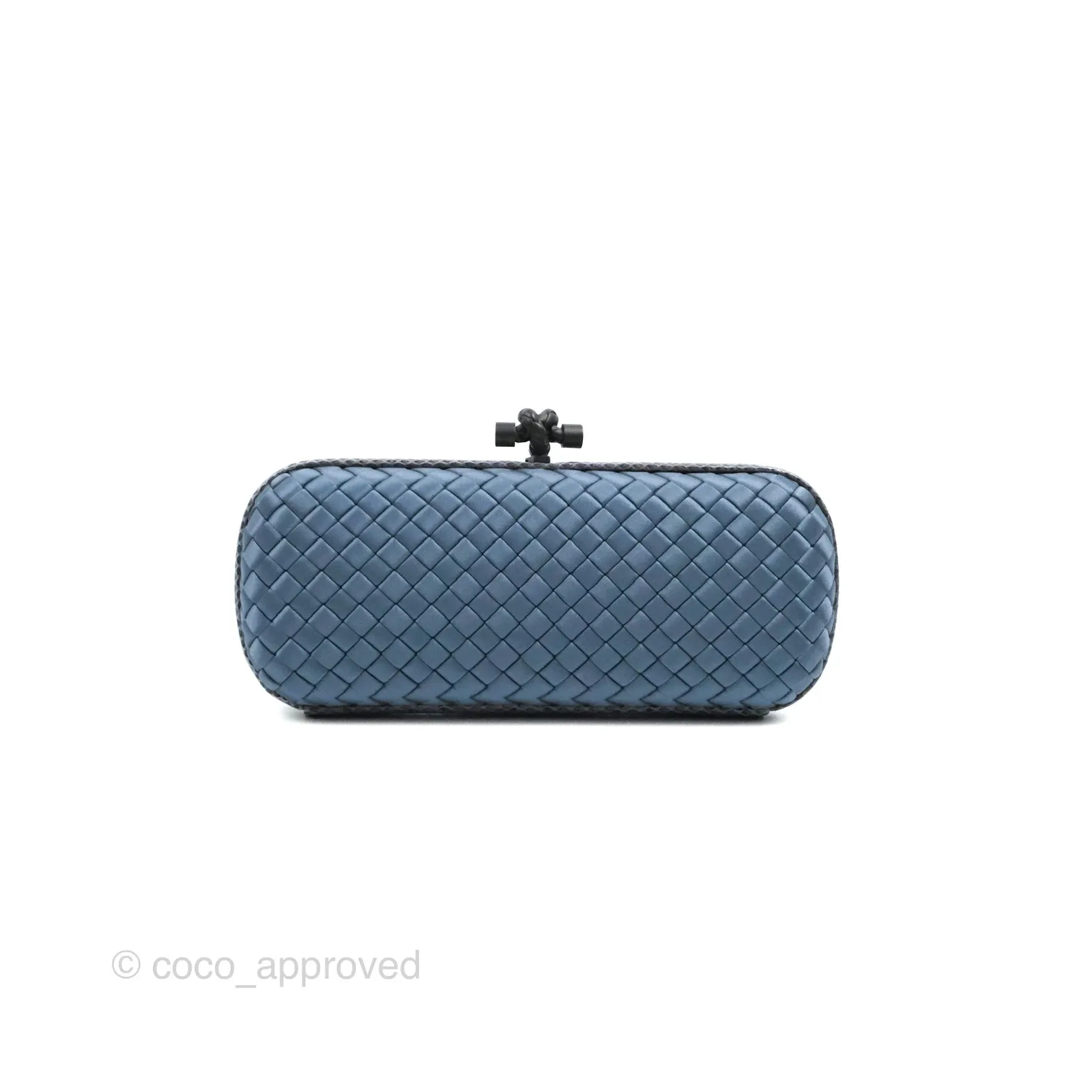 Bottega Veneta Ayers Satin Intreccio Stretch Knot Clutch Navy