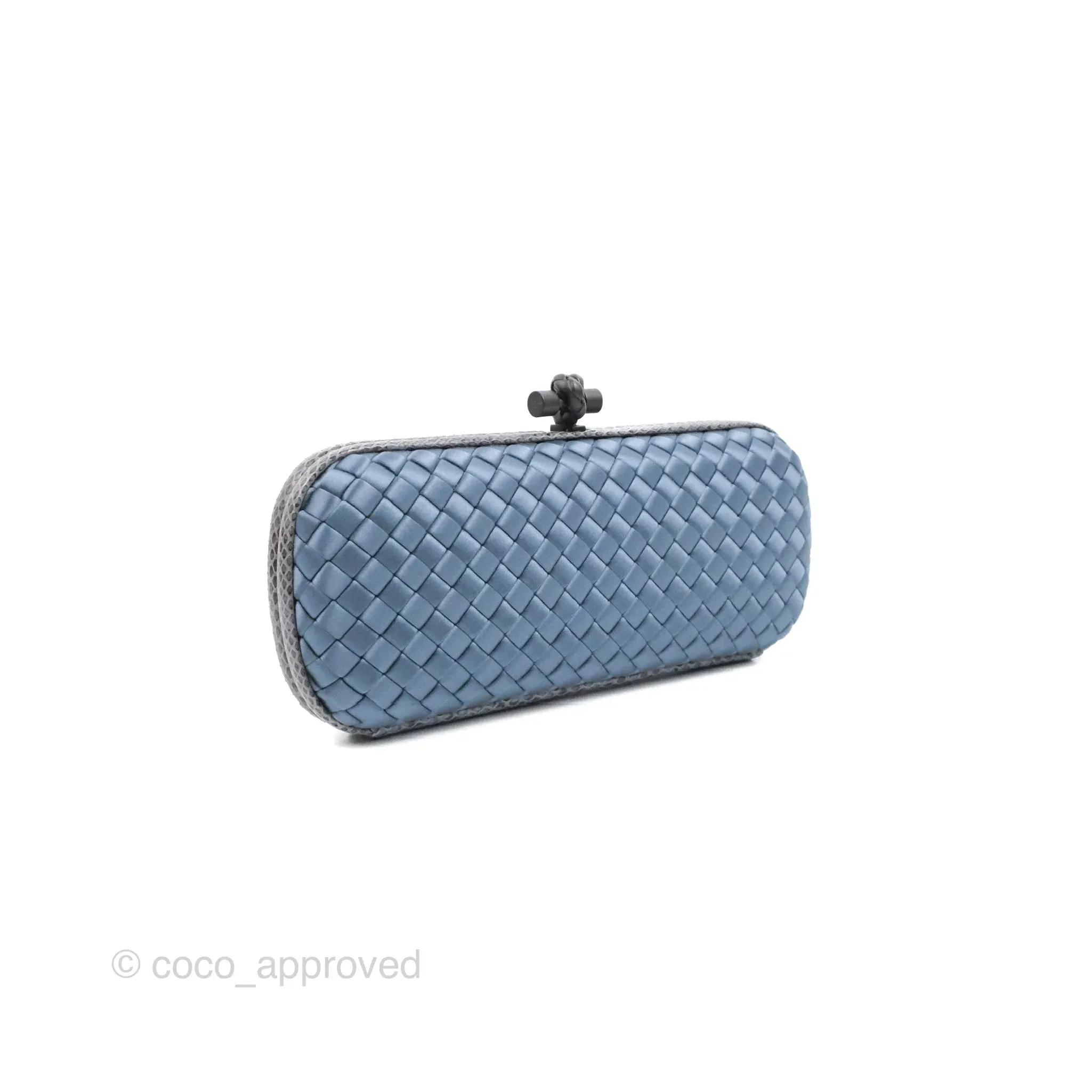 Bottega Veneta Ayers Satin Intreccio Stretch Knot Clutch Navy