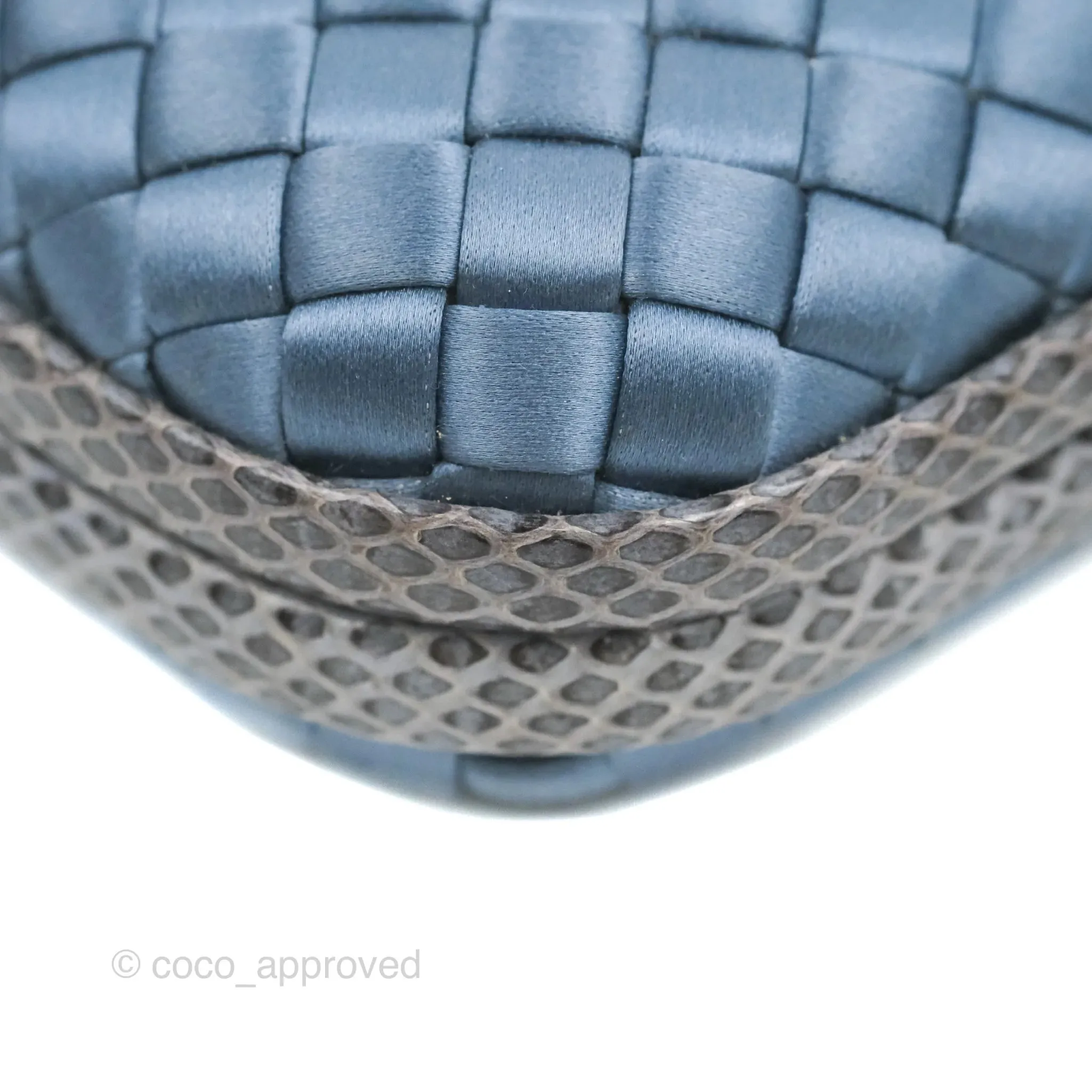 Bottega Veneta Ayers Satin Intreccio Stretch Knot Clutch Navy