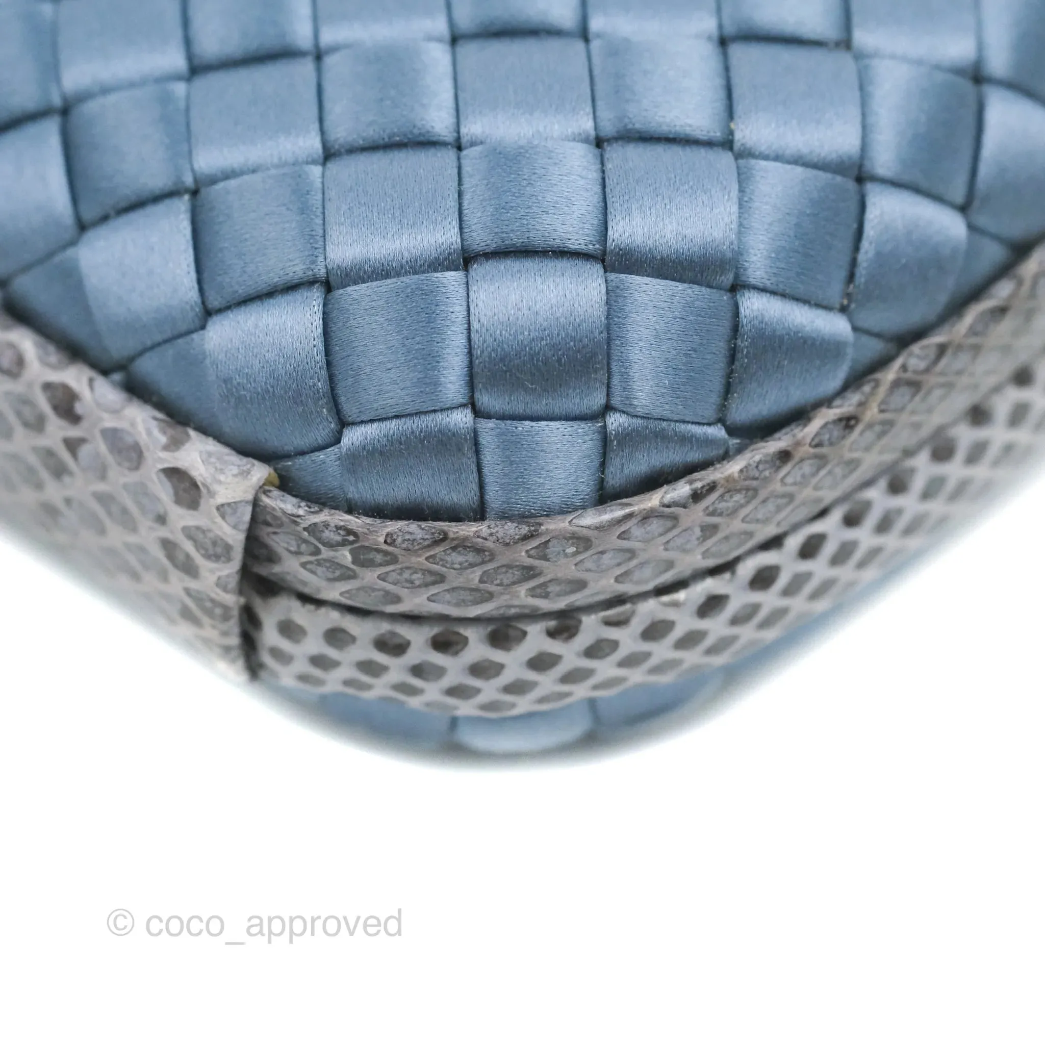 Bottega Veneta Ayers Satin Intreccio Stretch Knot Clutch Navy