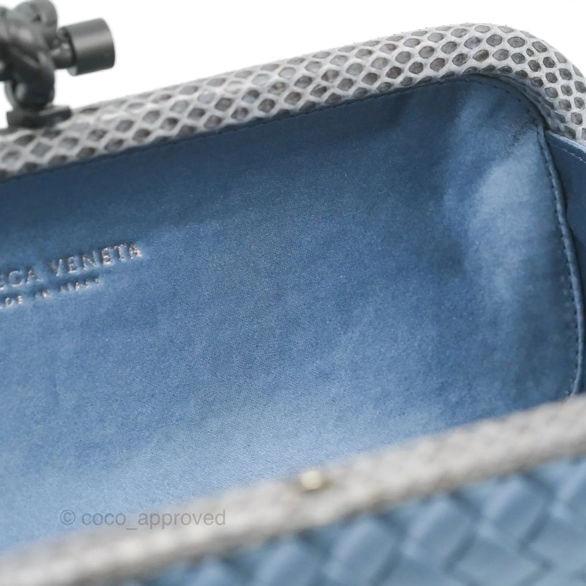 Bottega Veneta Ayers Satin Intreccio Stretch Knot Clutch Navy