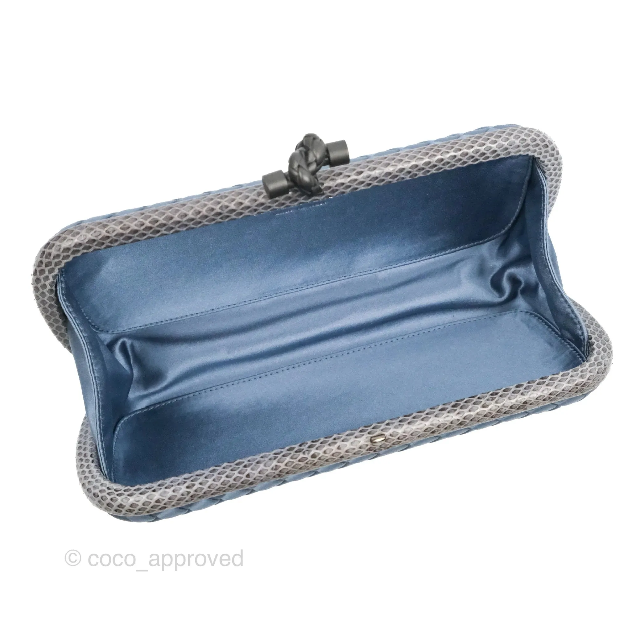 Bottega Veneta Ayers Satin Intreccio Stretch Knot Clutch Navy