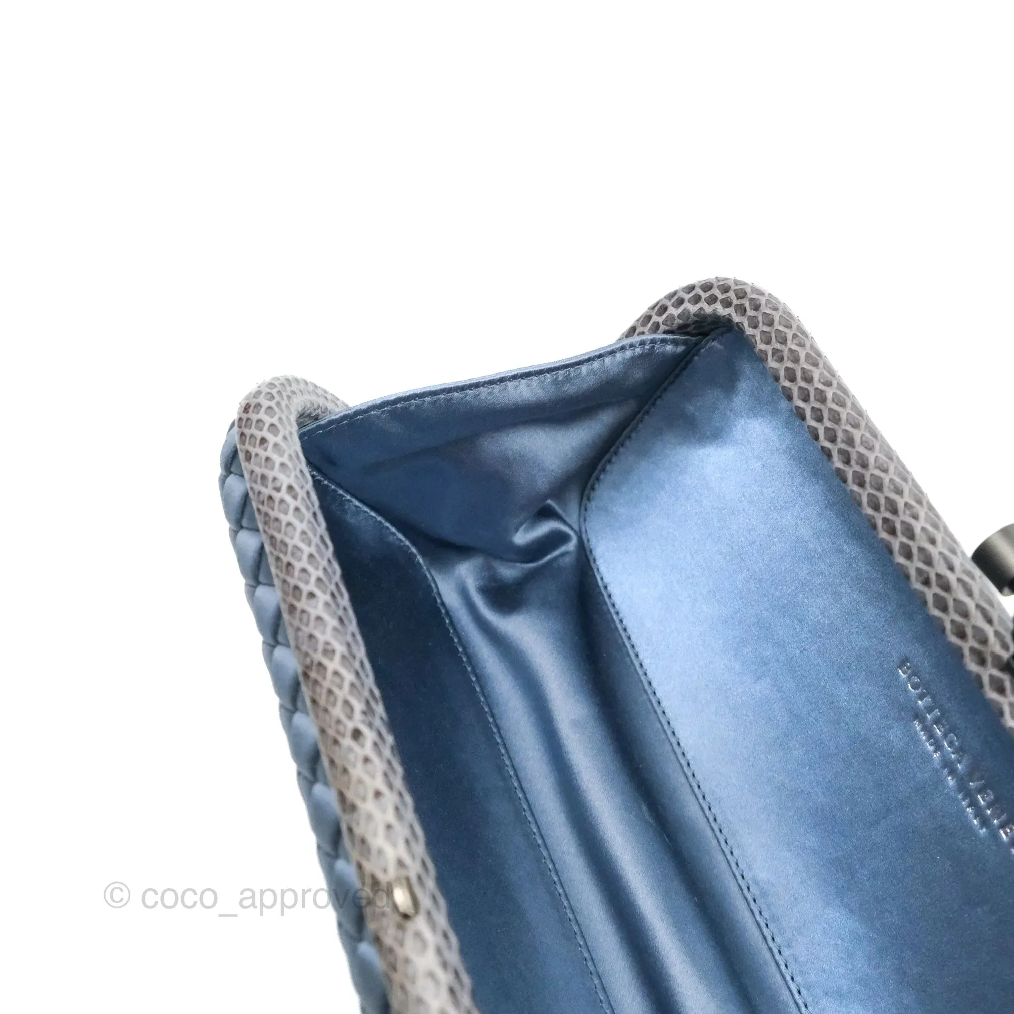 Bottega Veneta Ayers Satin Intreccio Stretch Knot Clutch Navy