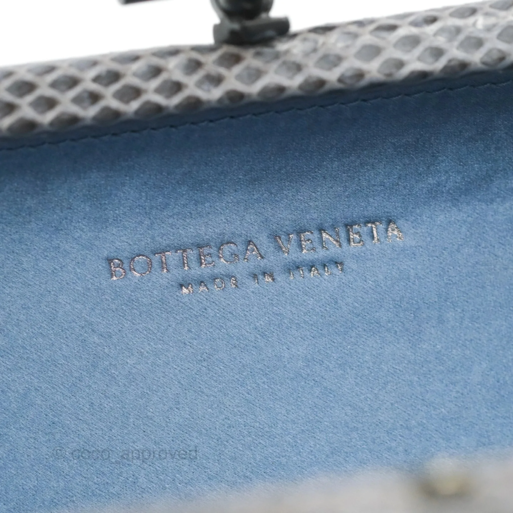 Bottega Veneta Ayers Satin Intreccio Stretch Knot Clutch Navy