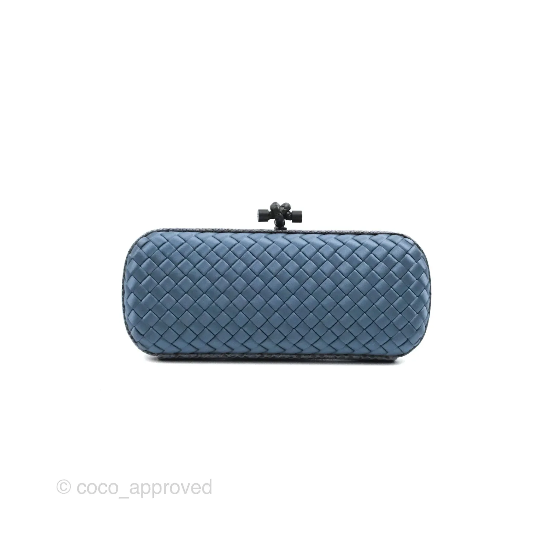 Bottega Veneta Ayers Satin Intreccio Stretch Knot Clutch Navy