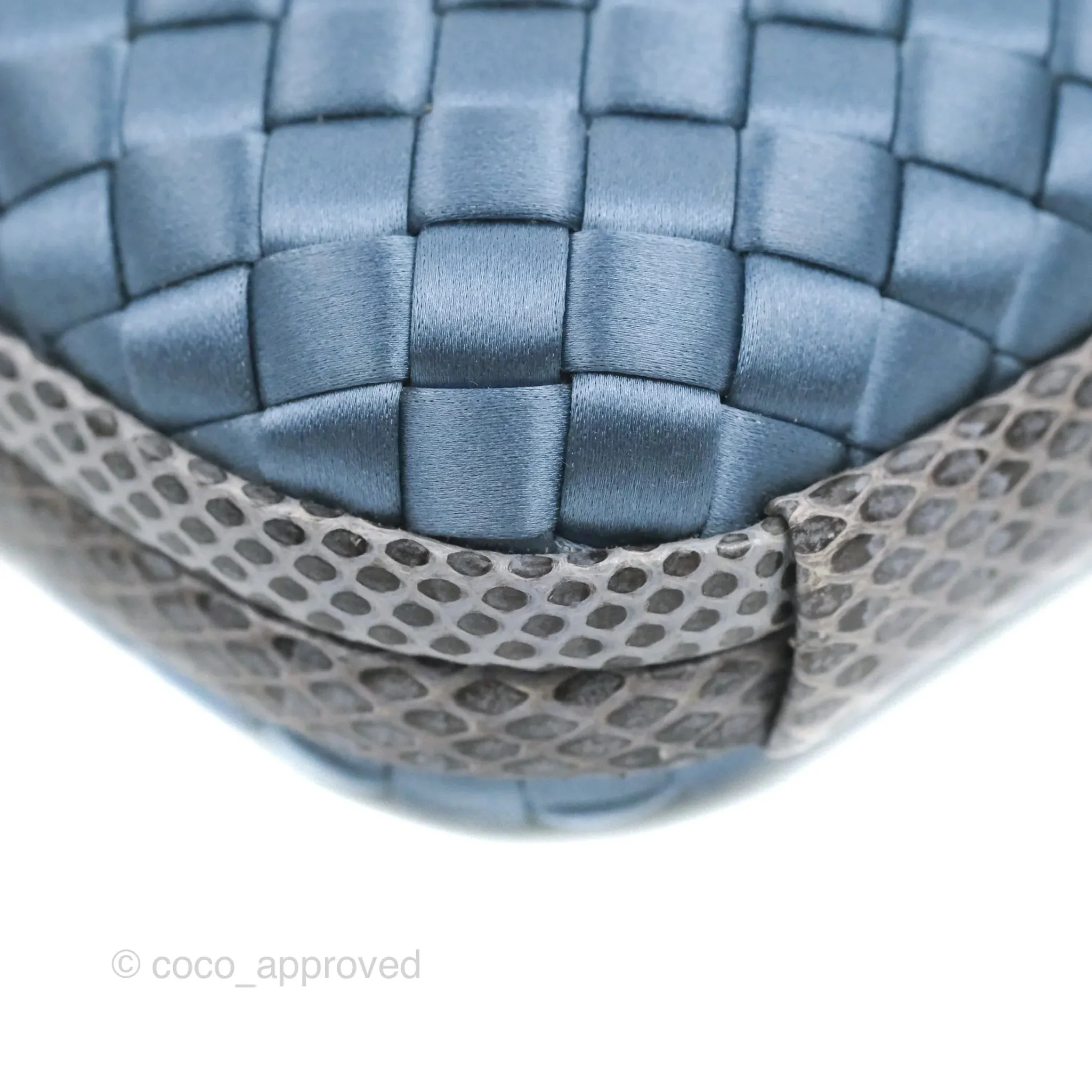 Bottega Veneta Ayers Satin Intreccio Stretch Knot Clutch Navy
