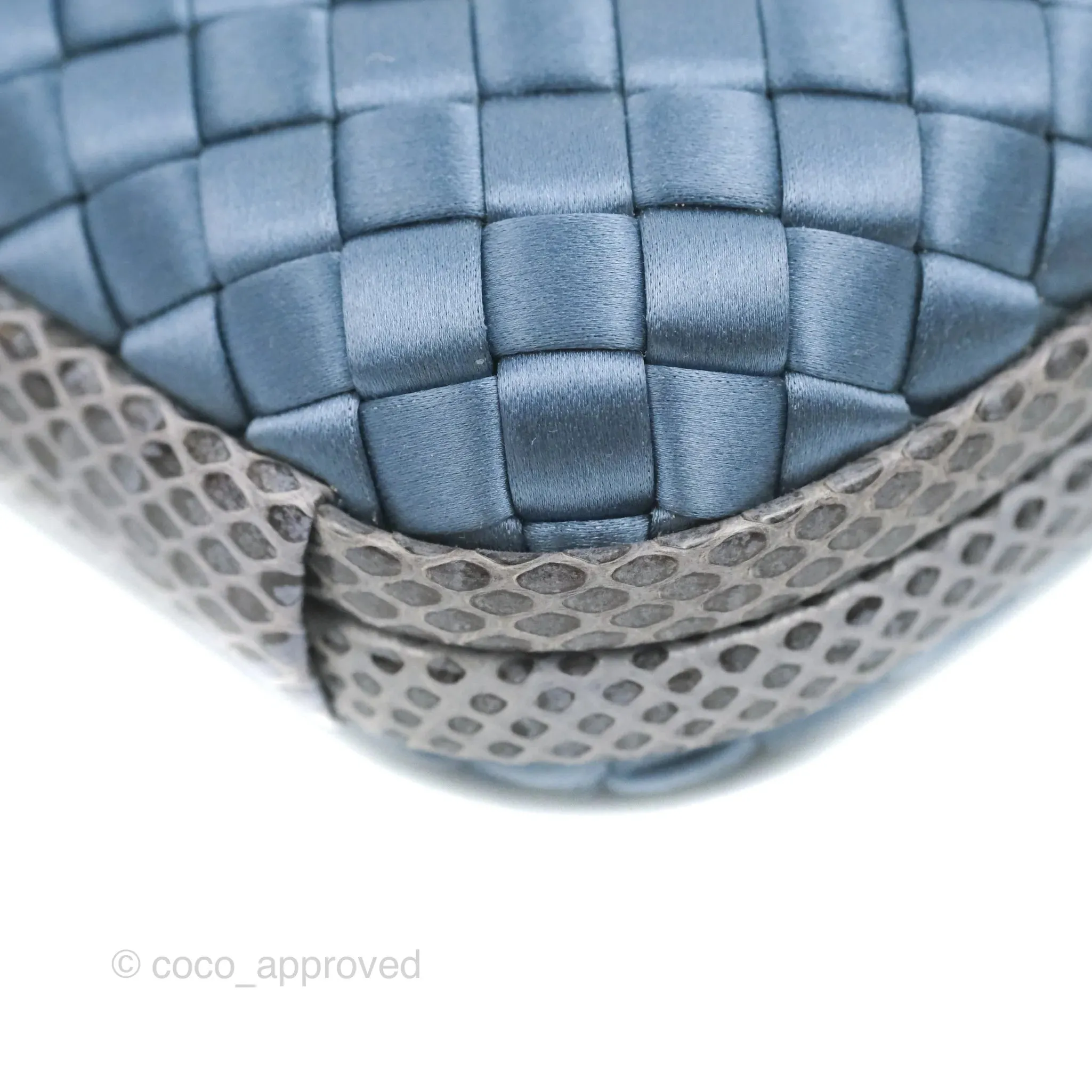 Bottega Veneta Ayers Satin Intreccio Stretch Knot Clutch Navy