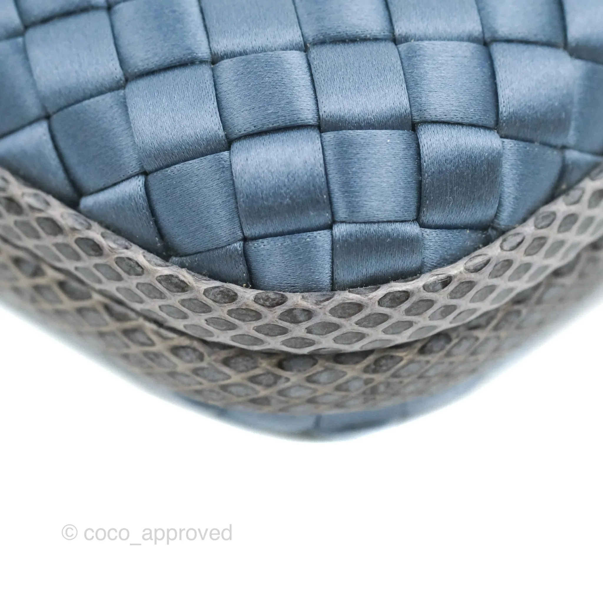 Bottega Veneta Ayers Satin Intreccio Stretch Knot Clutch Navy