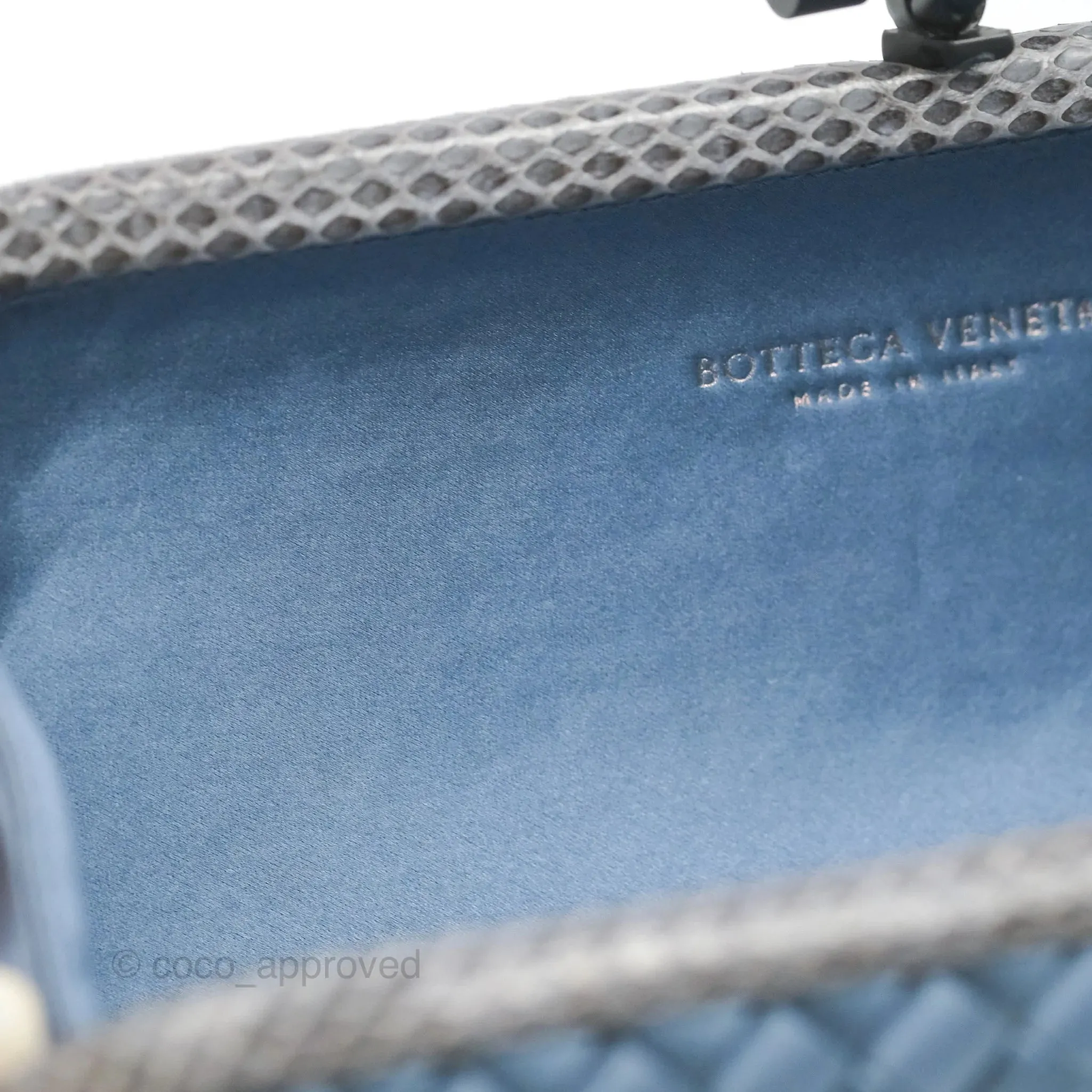 Bottega Veneta Ayers Satin Intreccio Stretch Knot Clutch Navy