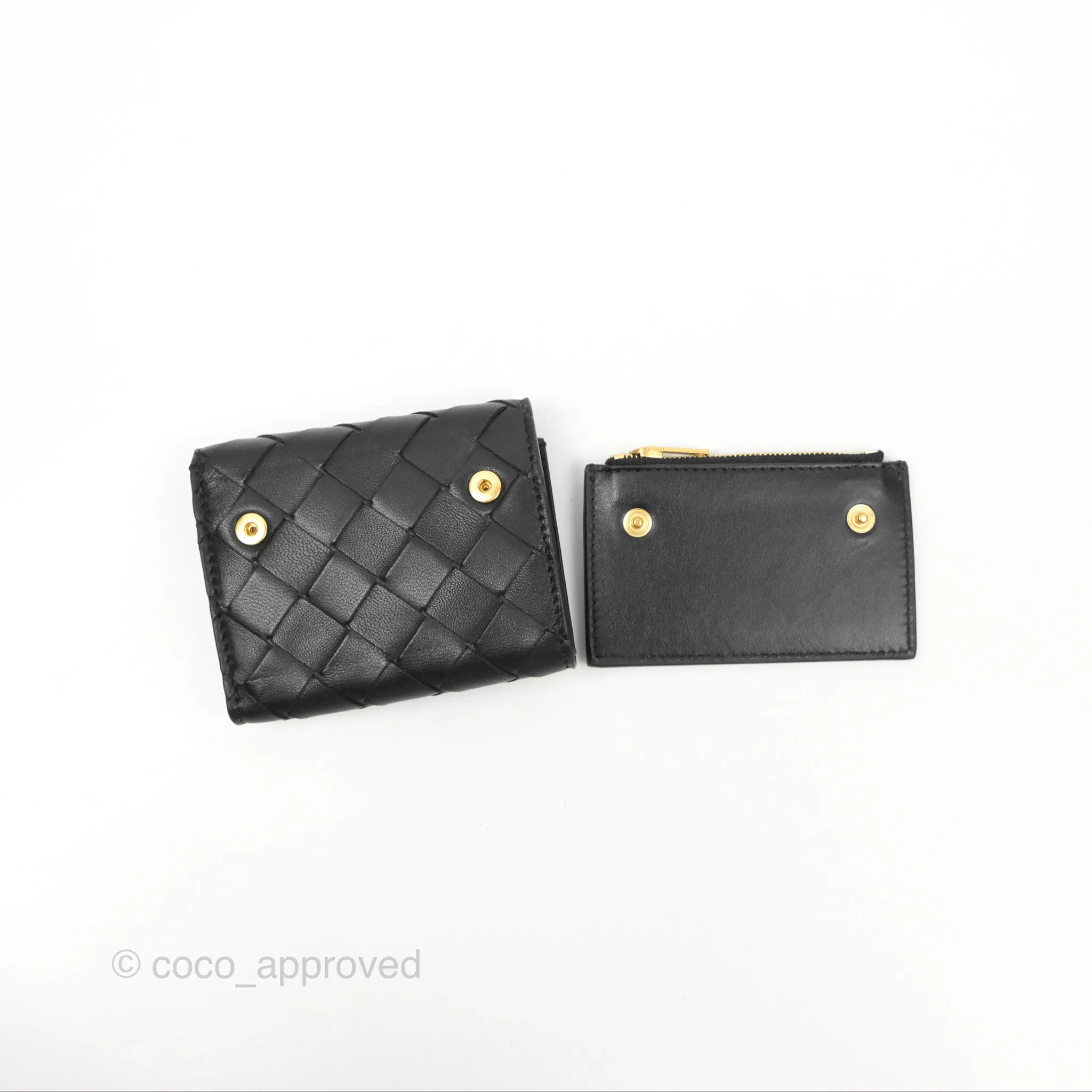 Bottega Veneta Black Small Intrecciato Tri-Fold Zip Wallet