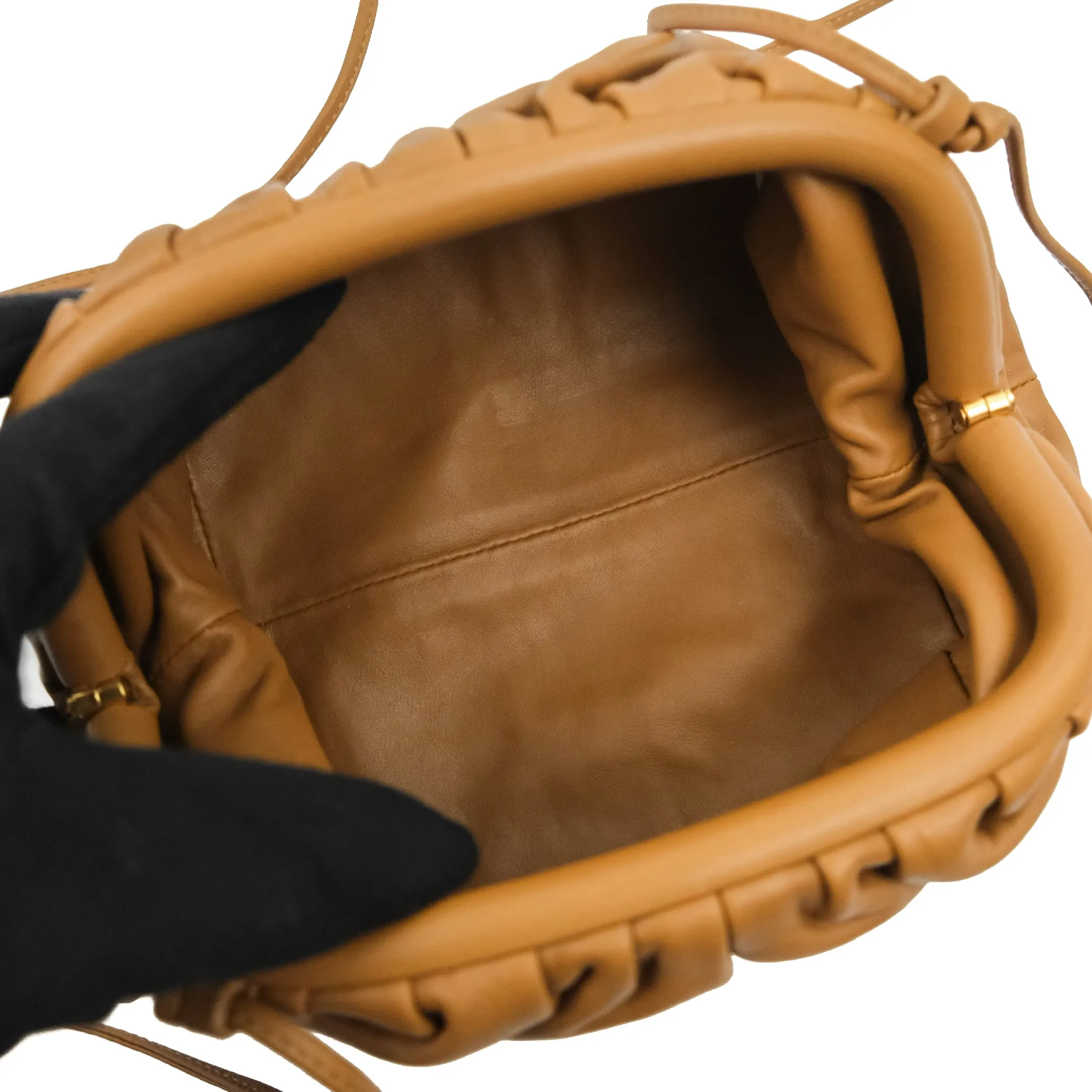 Bottega Veneta Butter Calfskin The Mini Pouch Dark Caramel
