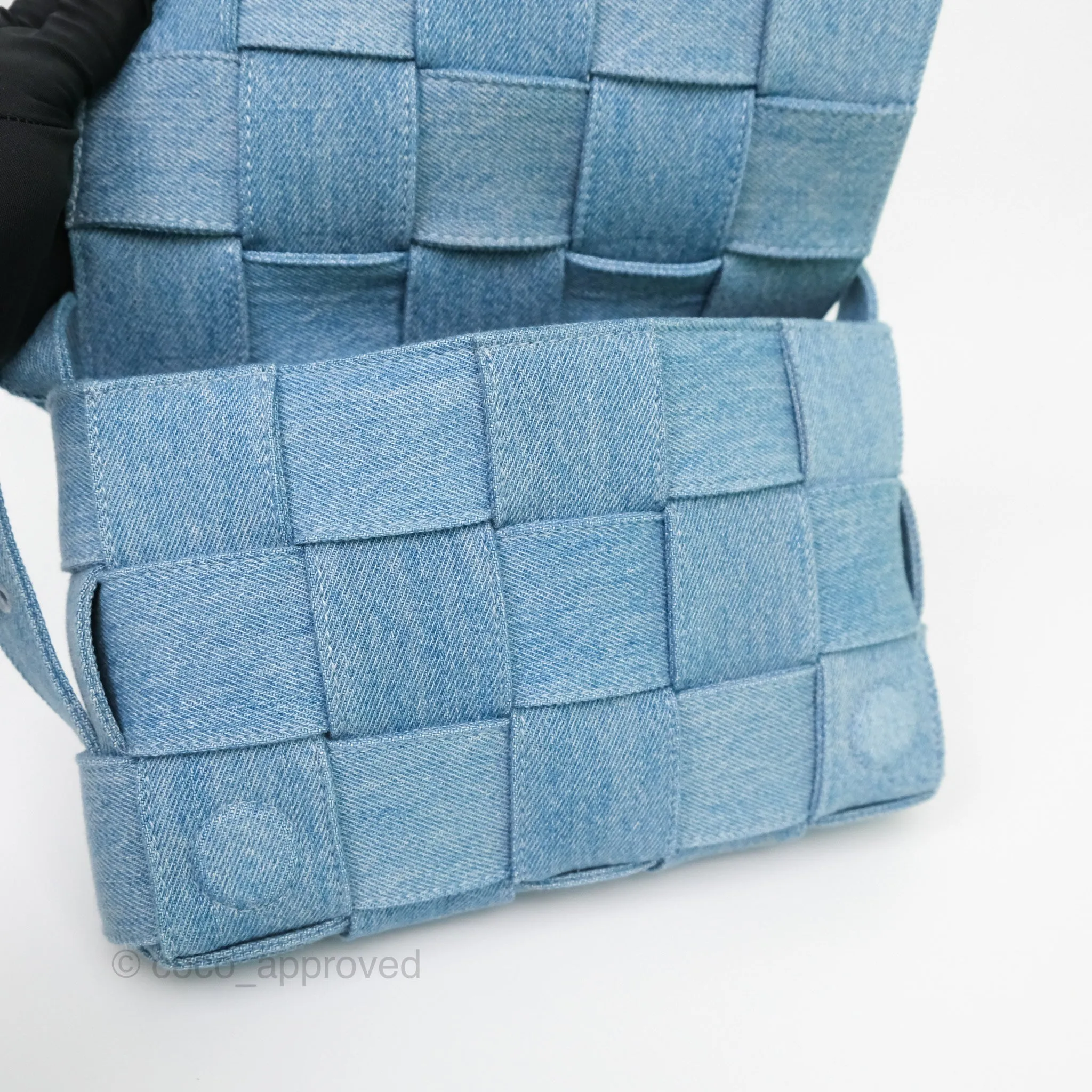 Bottega Veneta Cassette Shoulder Bag Intrecciato Denim