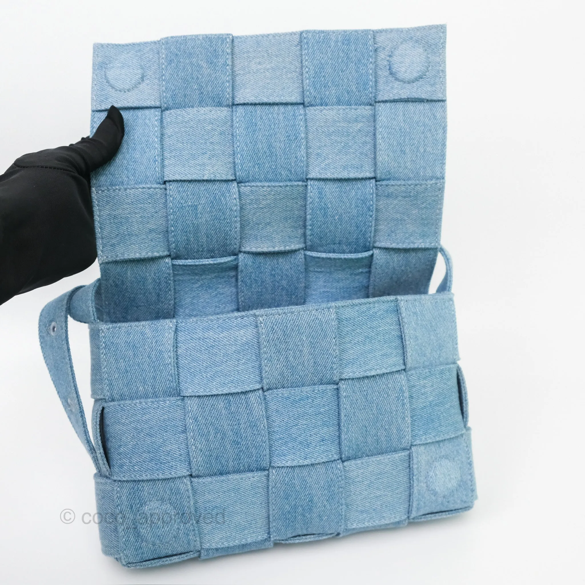 Bottega Veneta Cassette Shoulder Bag Intrecciato Denim