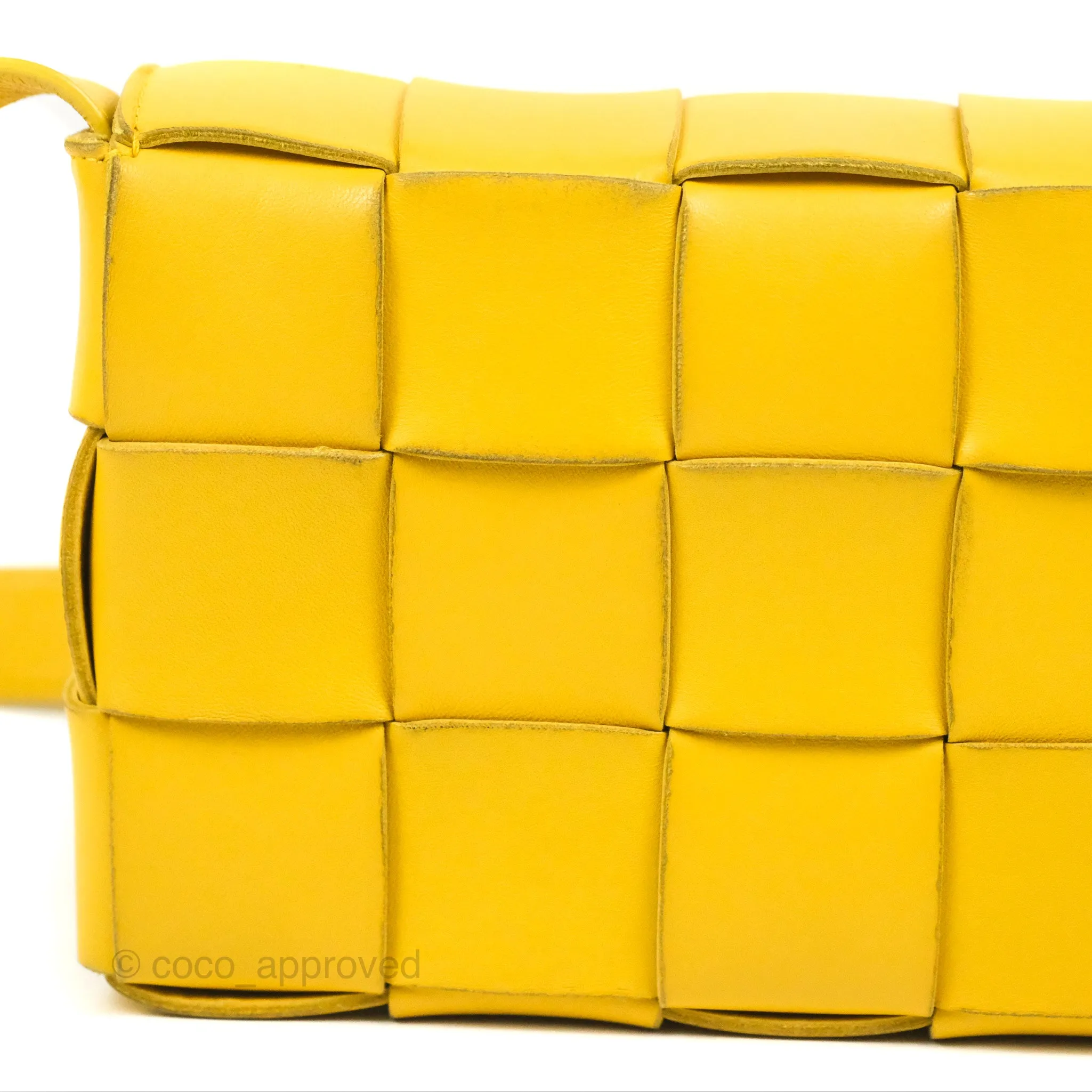 Bottega Veneta Cassette Shoulder Bag Intrecciato Yellow Lambskin