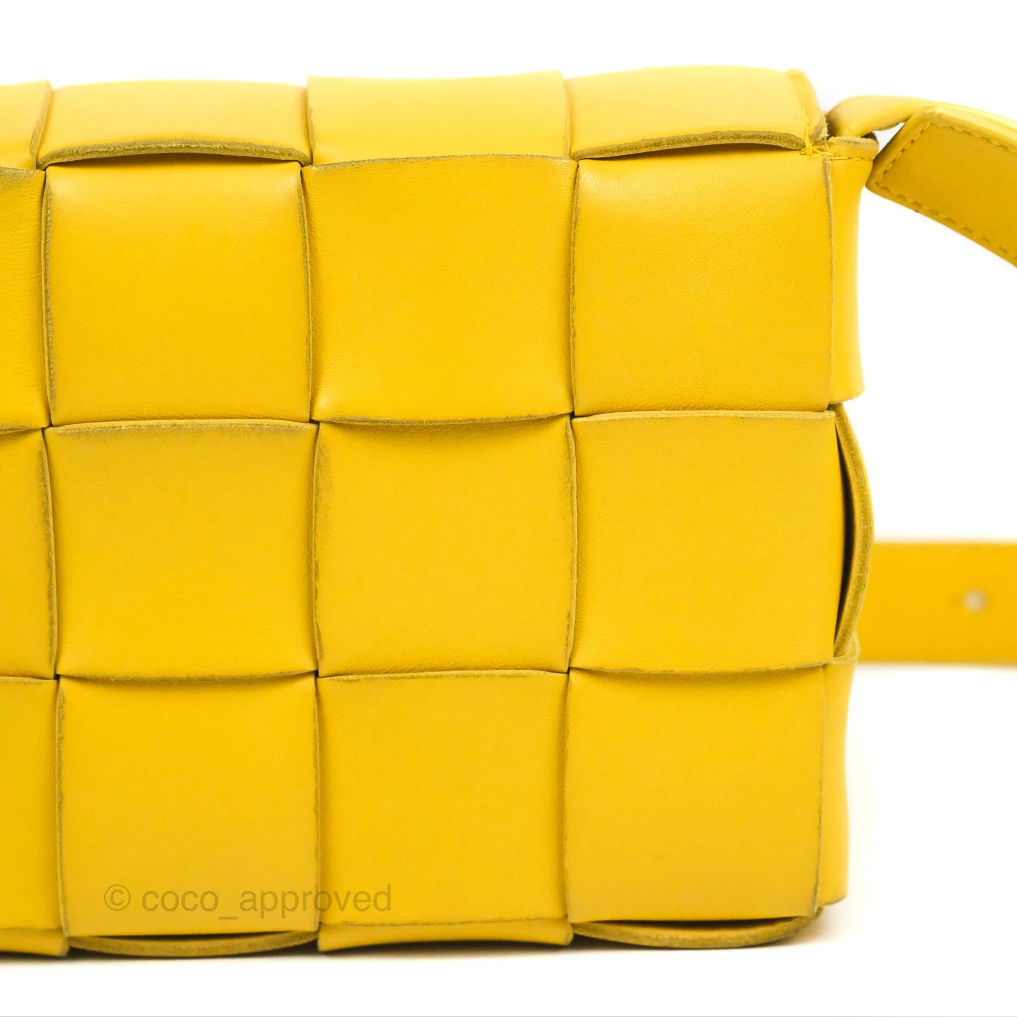 Bottega Veneta Cassette Shoulder Bag Intrecciato Yellow Lambskin