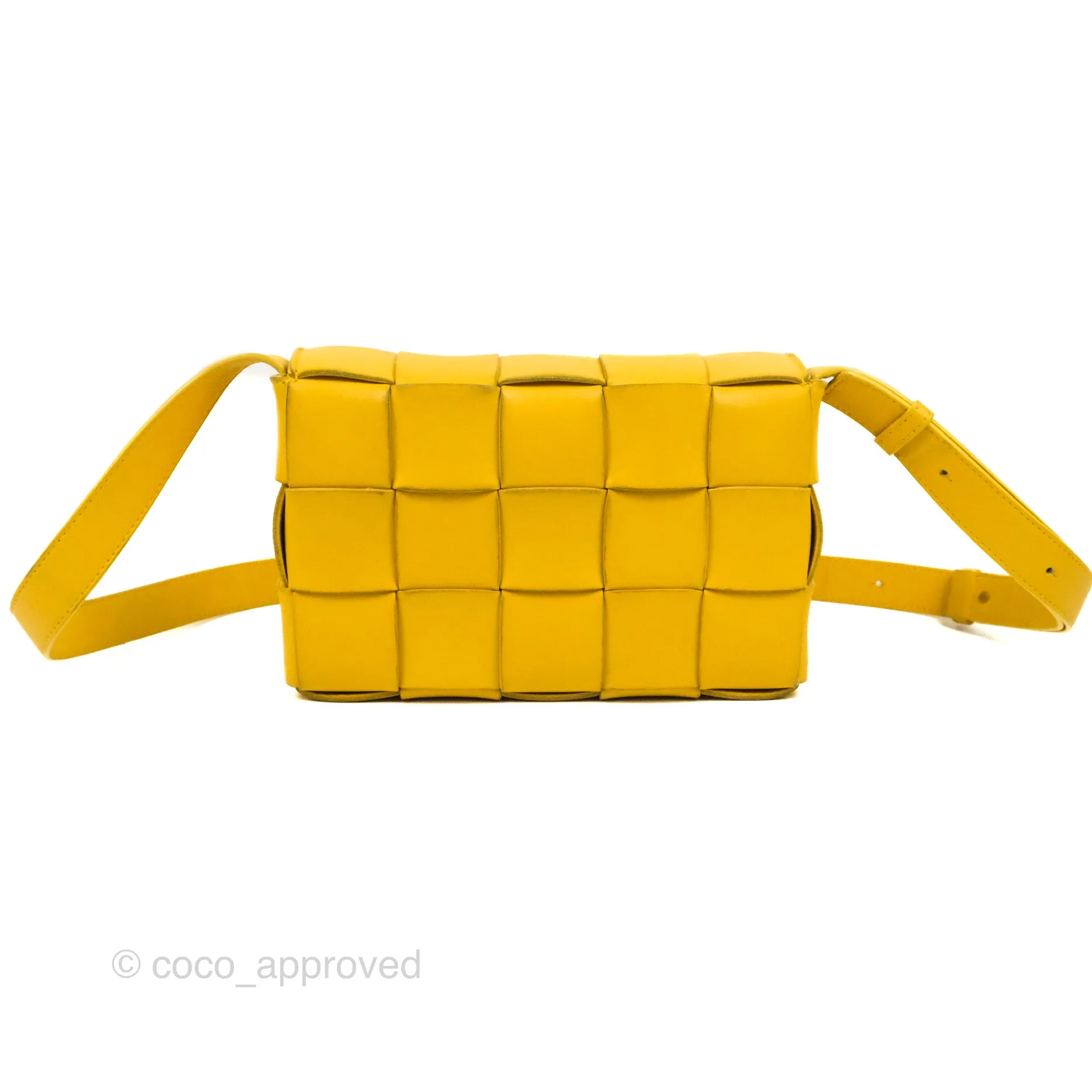 Bottega Veneta Cassette Shoulder Bag Intrecciato Yellow Lambskin