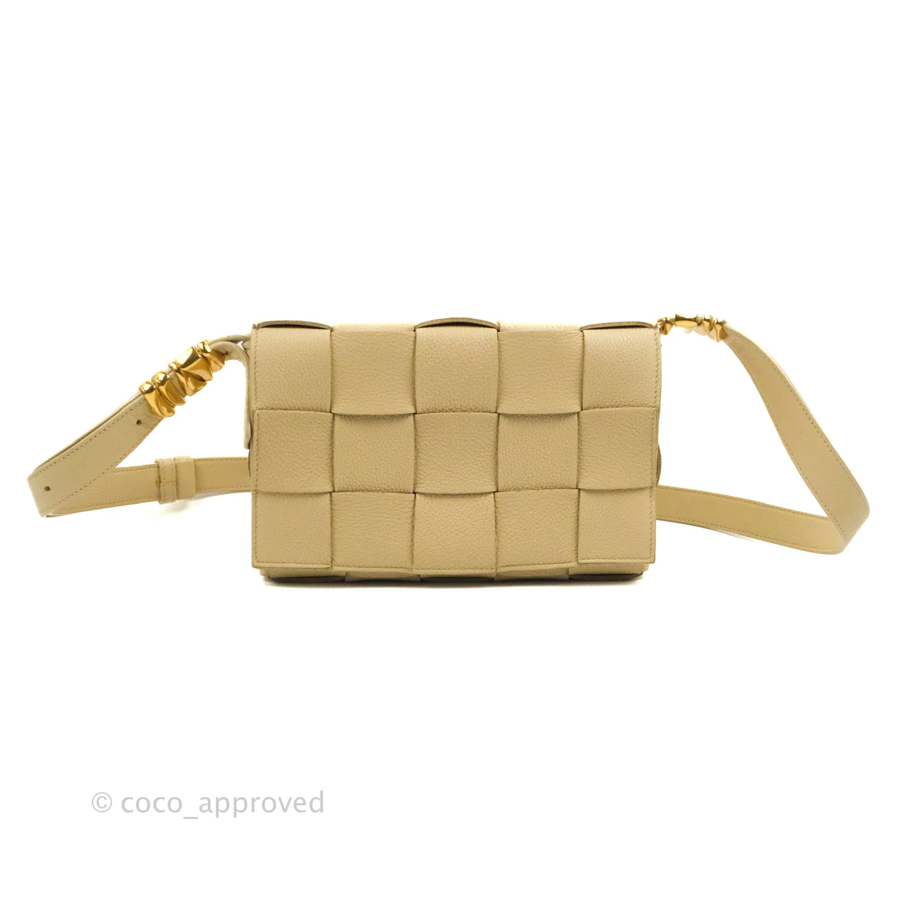 Bottega Veneta Cassette Shoulder Bag Intreccio Porridge Grained Calfskin Gold Hardware