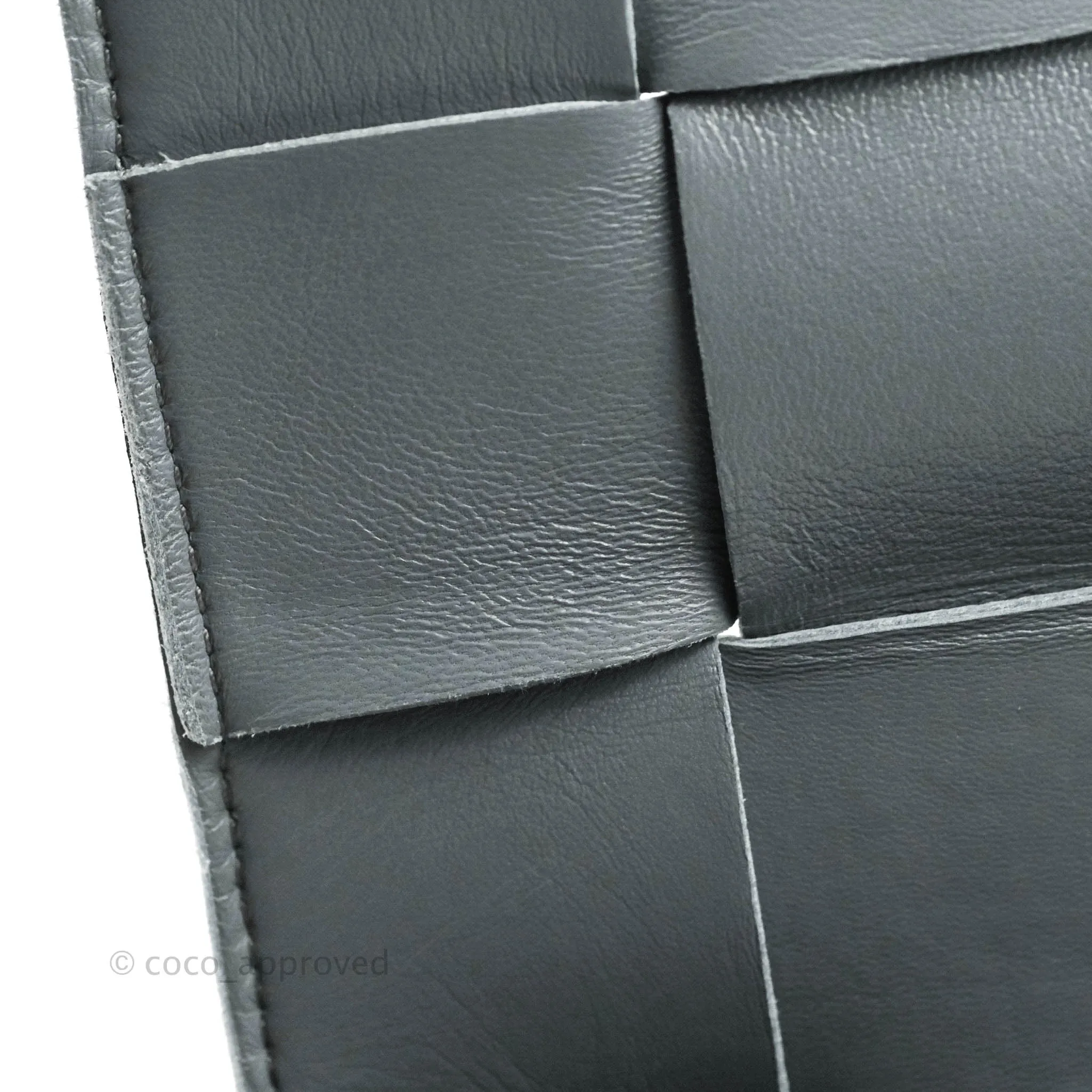 Bottega Veneta Cassette Shoulder Bag Intreccio Thunder Grey Grained Calfskin Gold Hardware