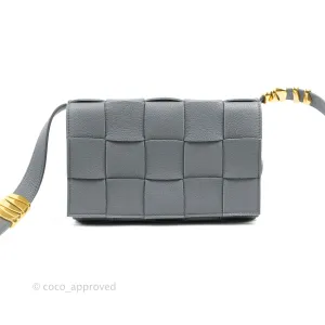 Bottega Veneta Cassette Shoulder Bag Intreccio Thunder Grey Grained Calfskin Gold Hardware