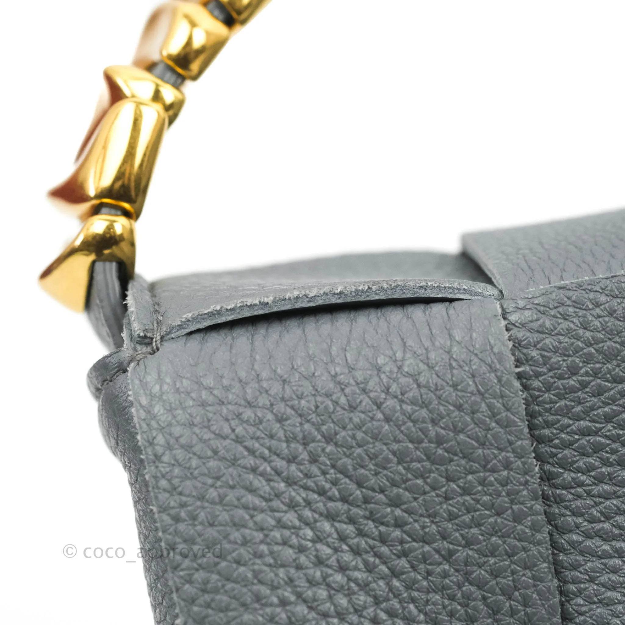 Bottega Veneta Cassette Shoulder Bag Intreccio Thunder Grey Grained Calfskin Gold Hardware