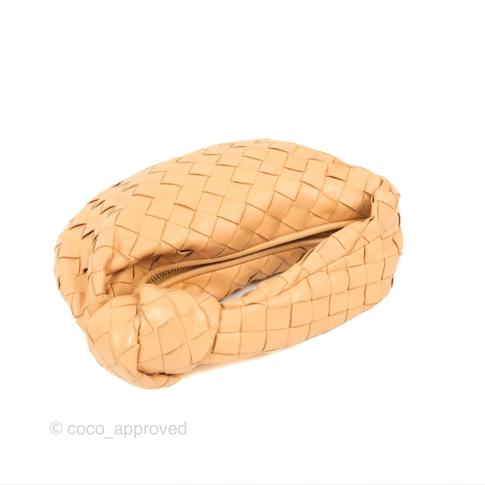 Bottega Veneta Intrecciato Mini Jodie Clutch Bag Beige Lambskin Gold Hardware