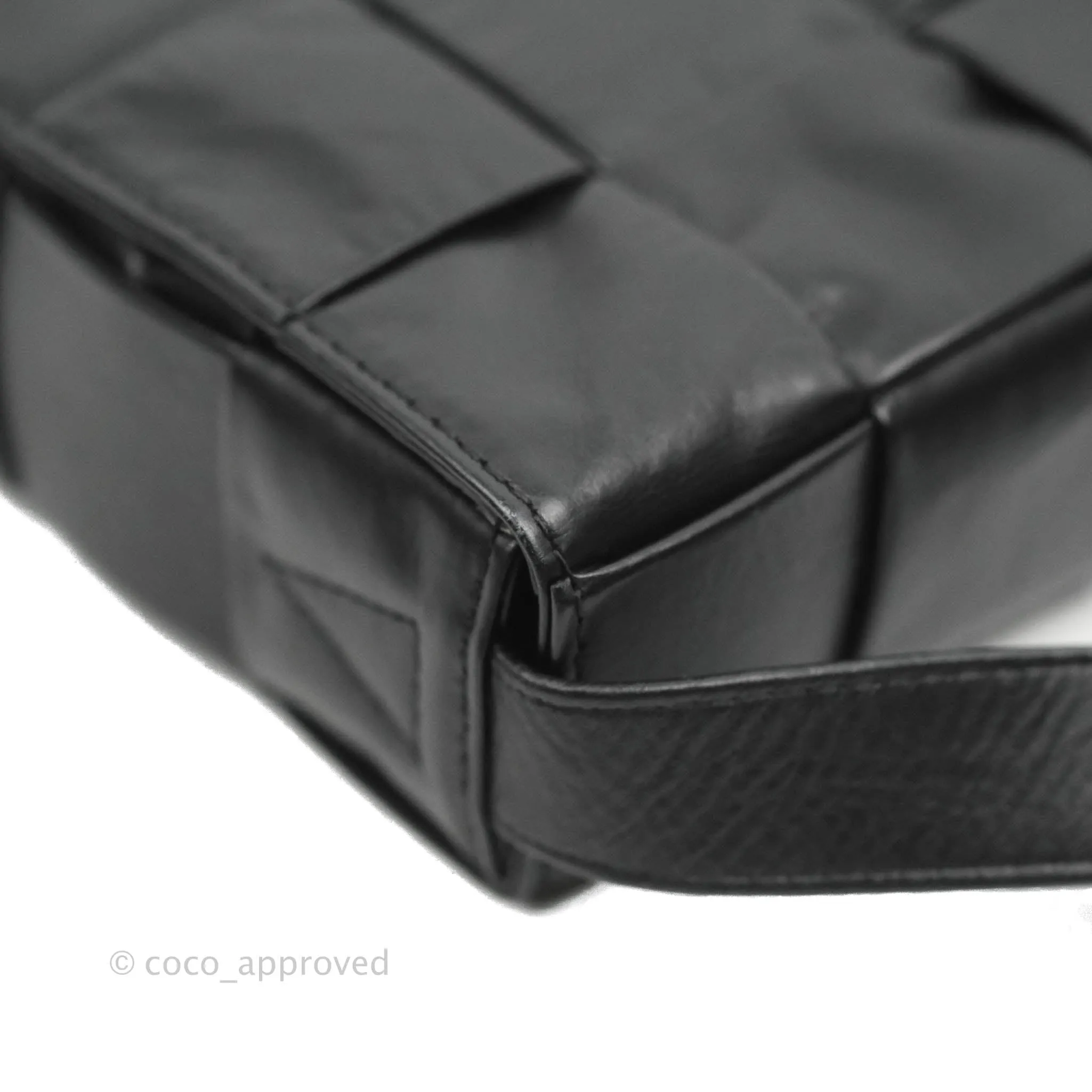 Bottega Veneta Intrecciato Paper Cassette Calfskin Bag Black Silver Hardware
