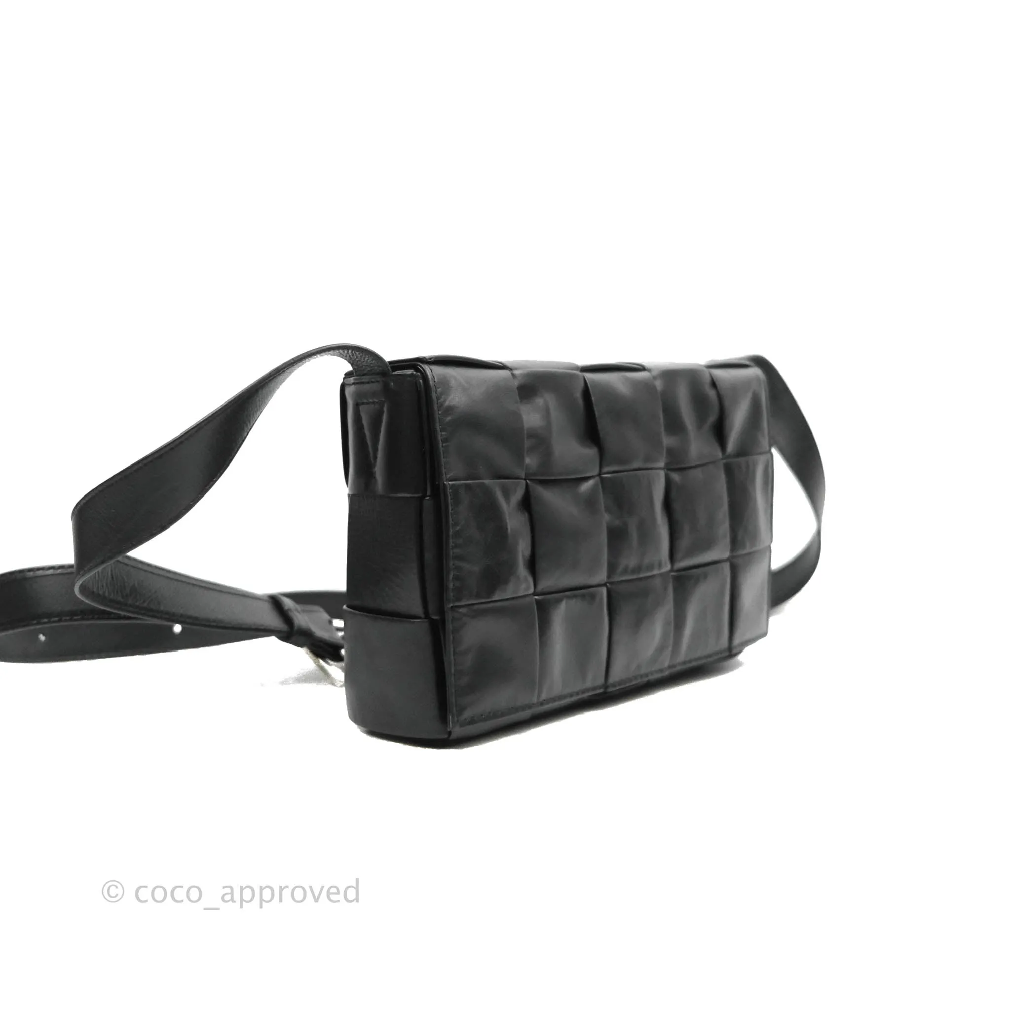 Bottega Veneta Intrecciato Paper Cassette Calfskin Bag Black Silver Hardware