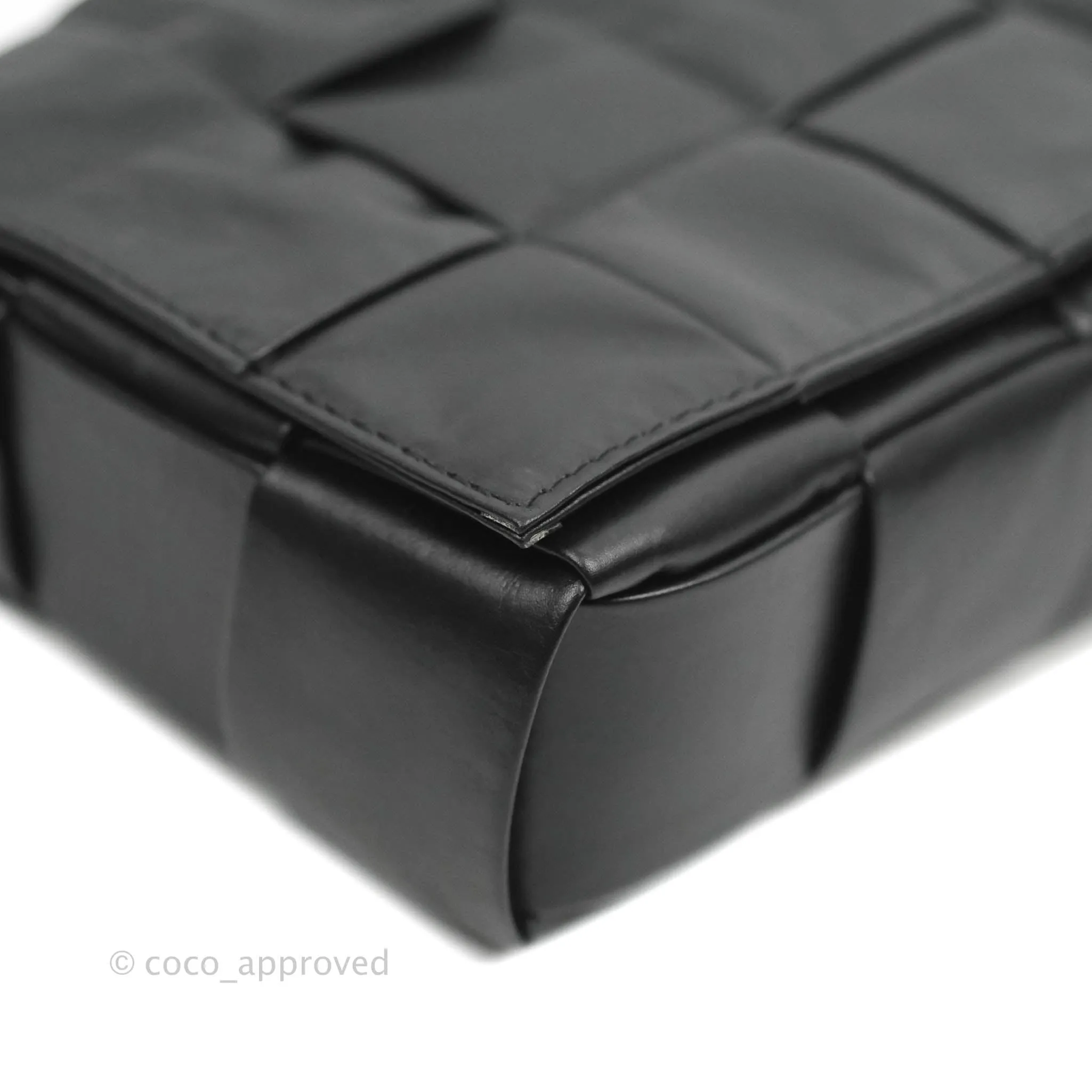 Bottega Veneta Intrecciato Paper Cassette Calfskin Bag Black Silver Hardware