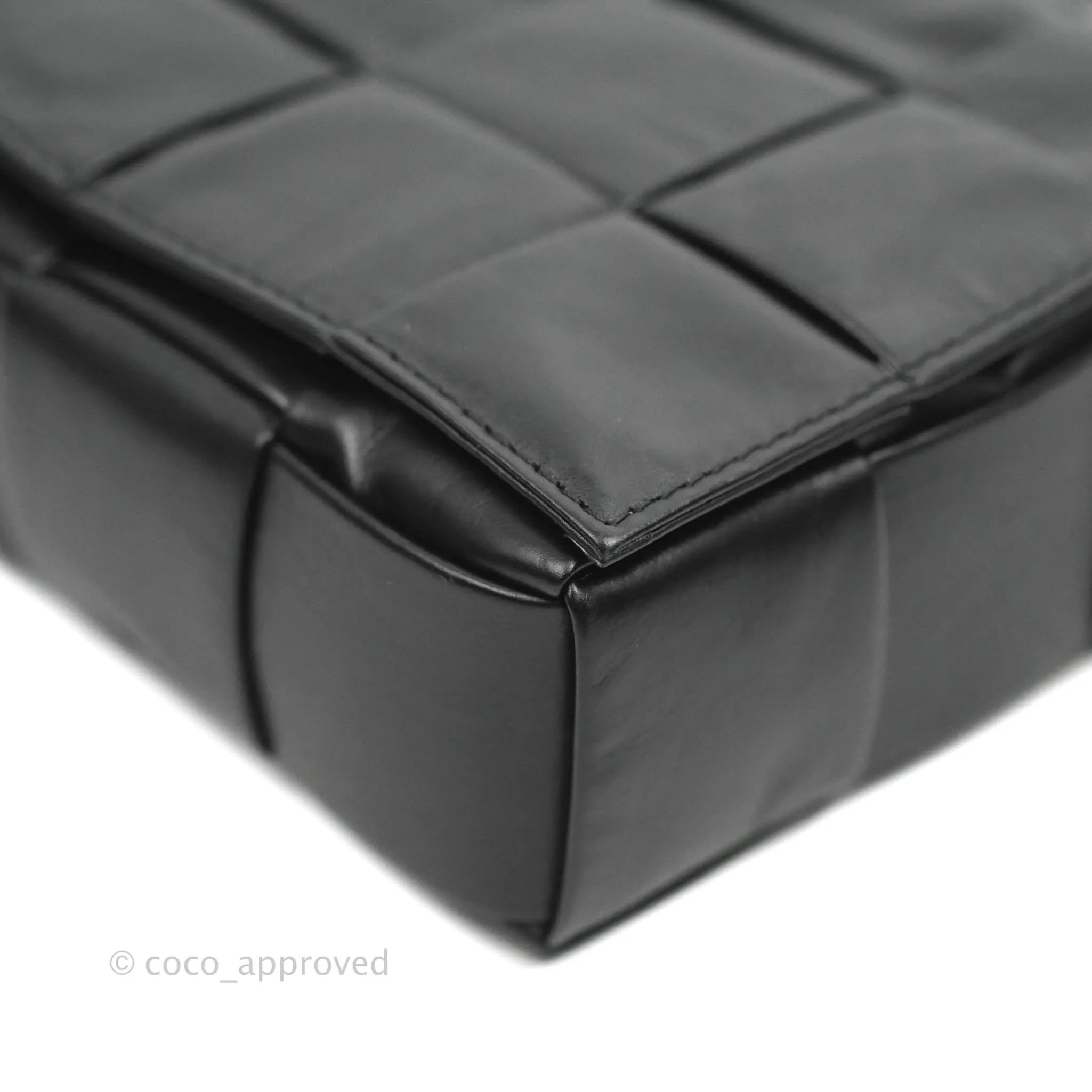 Bottega Veneta Intrecciato Paper Cassette Calfskin Bag Black Silver Hardware