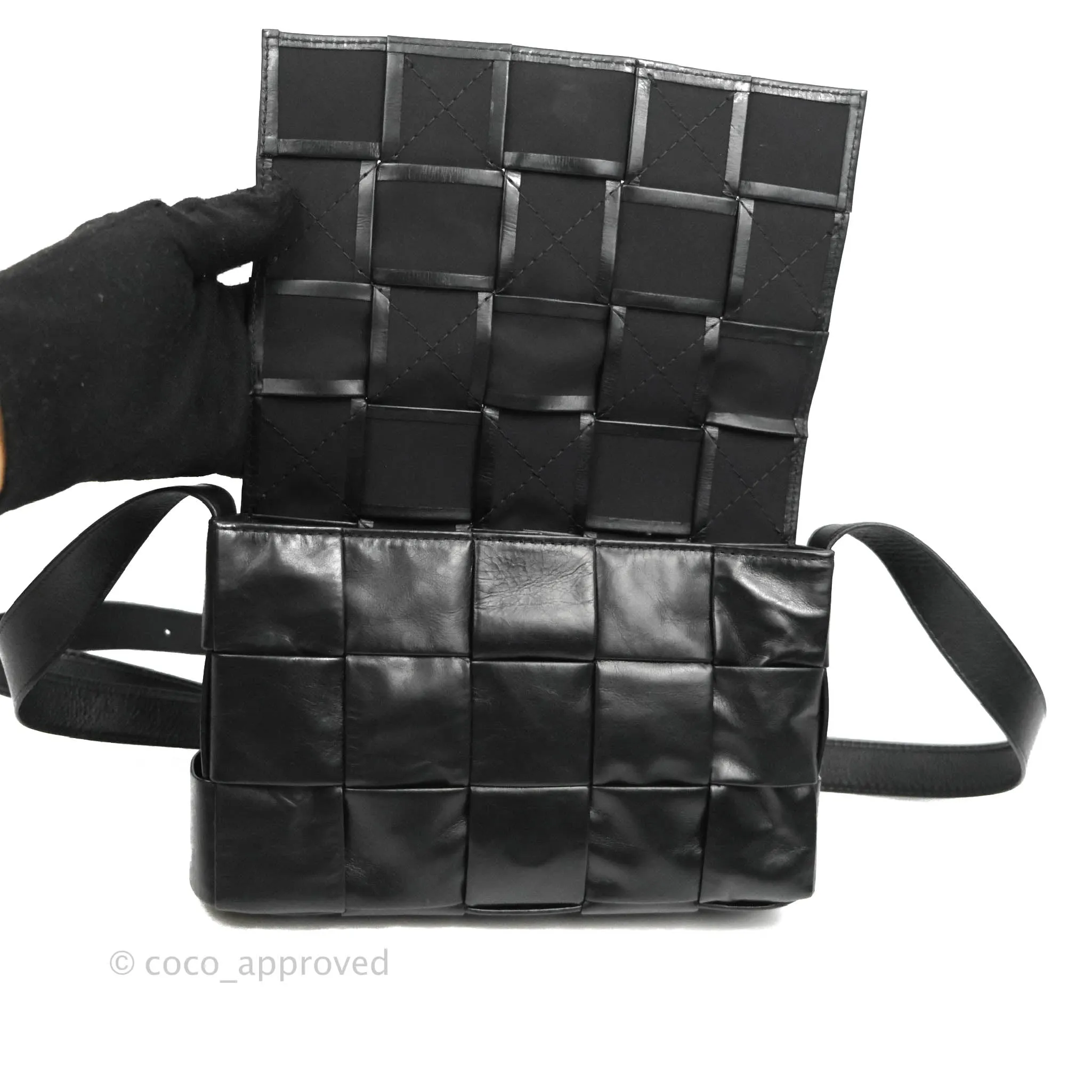 Bottega Veneta Intrecciato Paper Cassette Calfskin Bag Black Silver Hardware