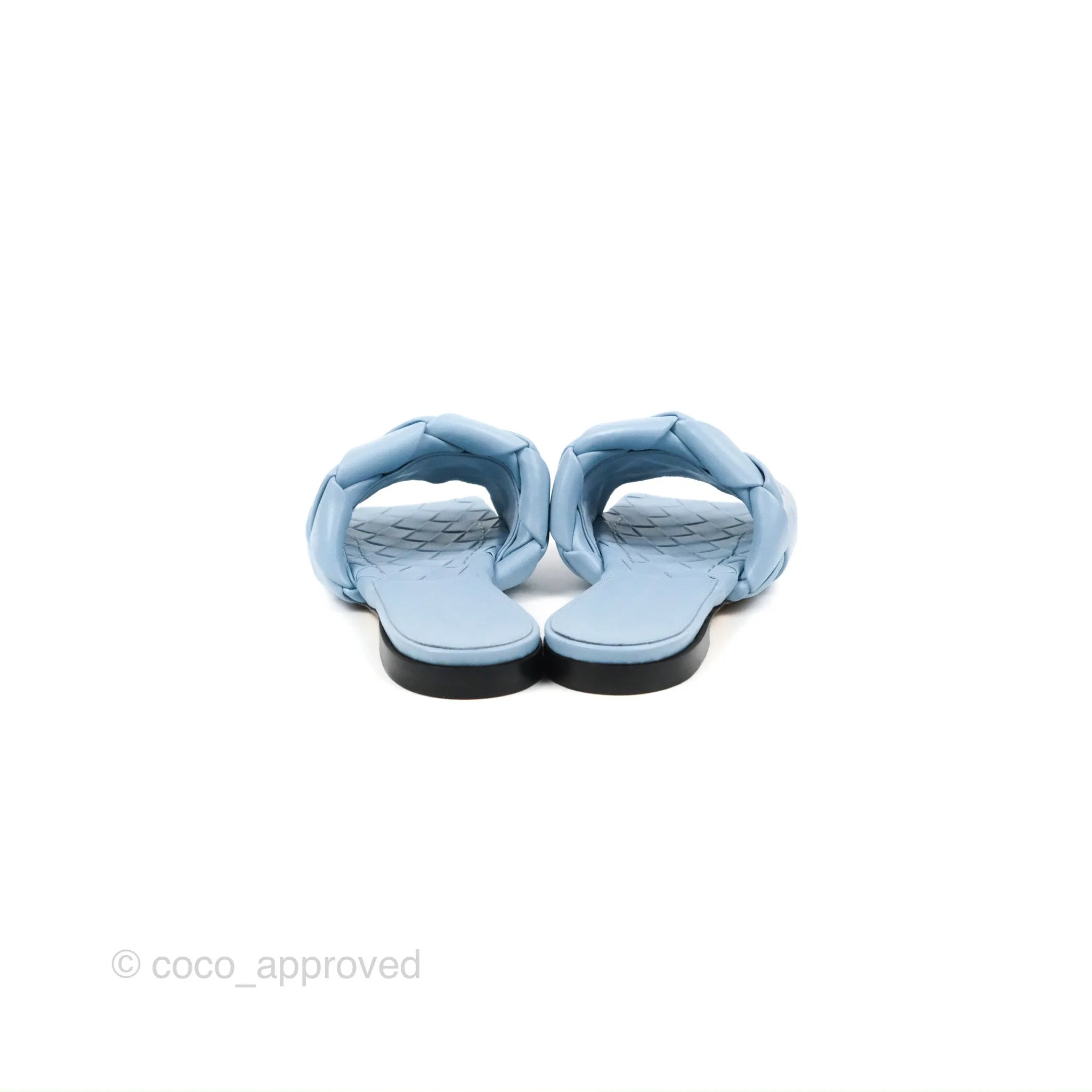 Bottega Veneta Lido Flat Sandals Intrecciato Pale Blue Lambskin Size 36.5