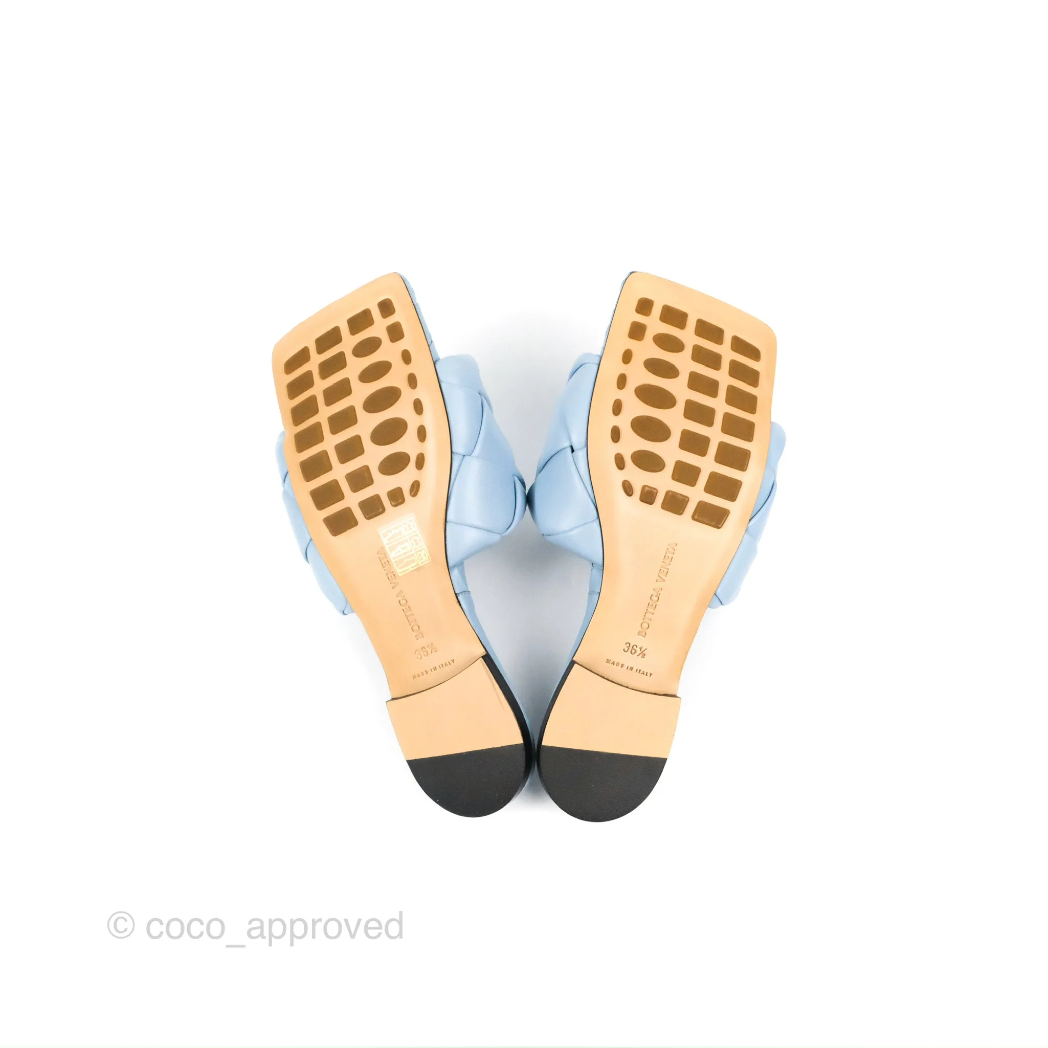 Bottega Veneta Lido Flat Sandals Intrecciato Pale Blue Lambskin Size 36.5
