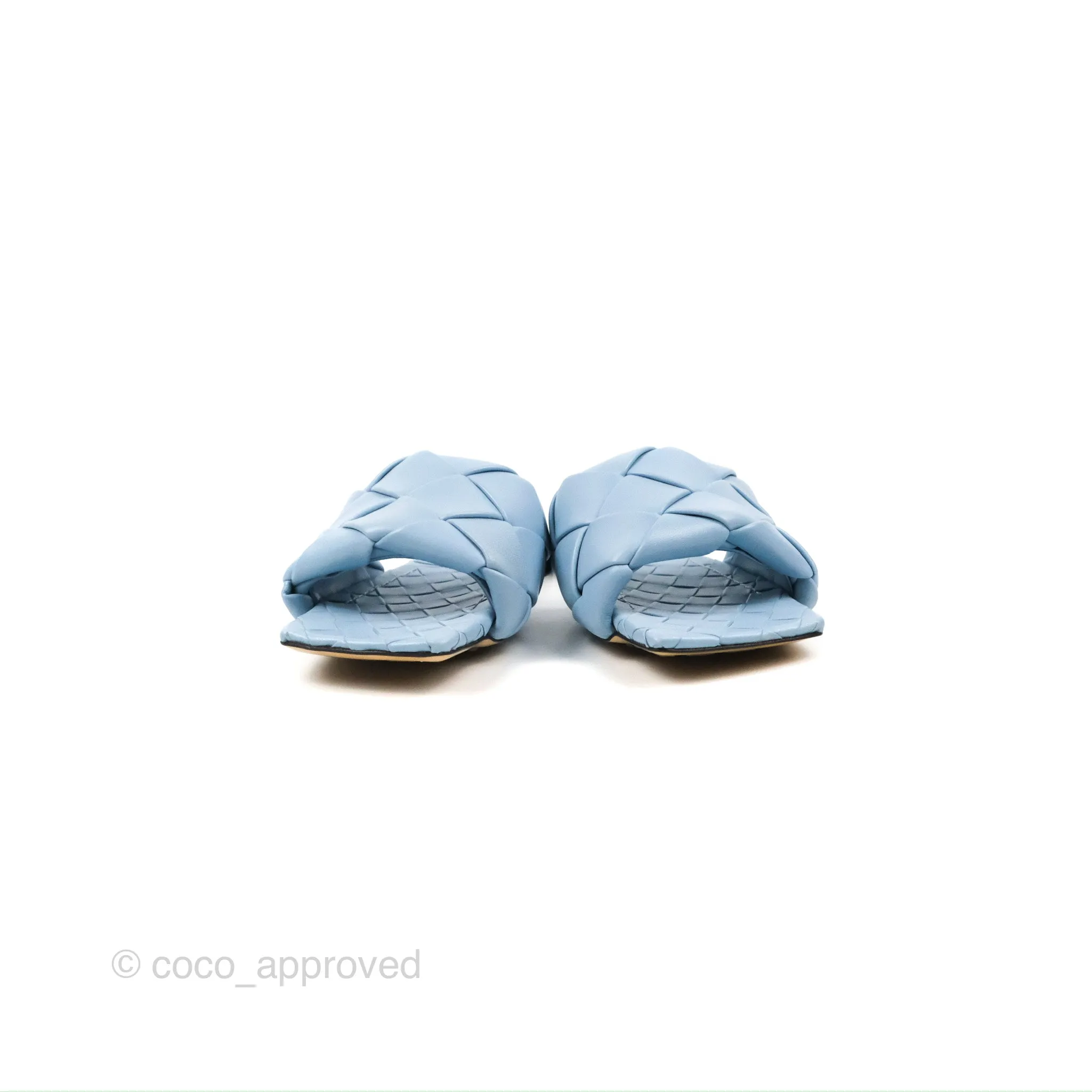 Bottega Veneta Lido Flat Sandals Intrecciato Pale Blue Lambskin Size 36.5