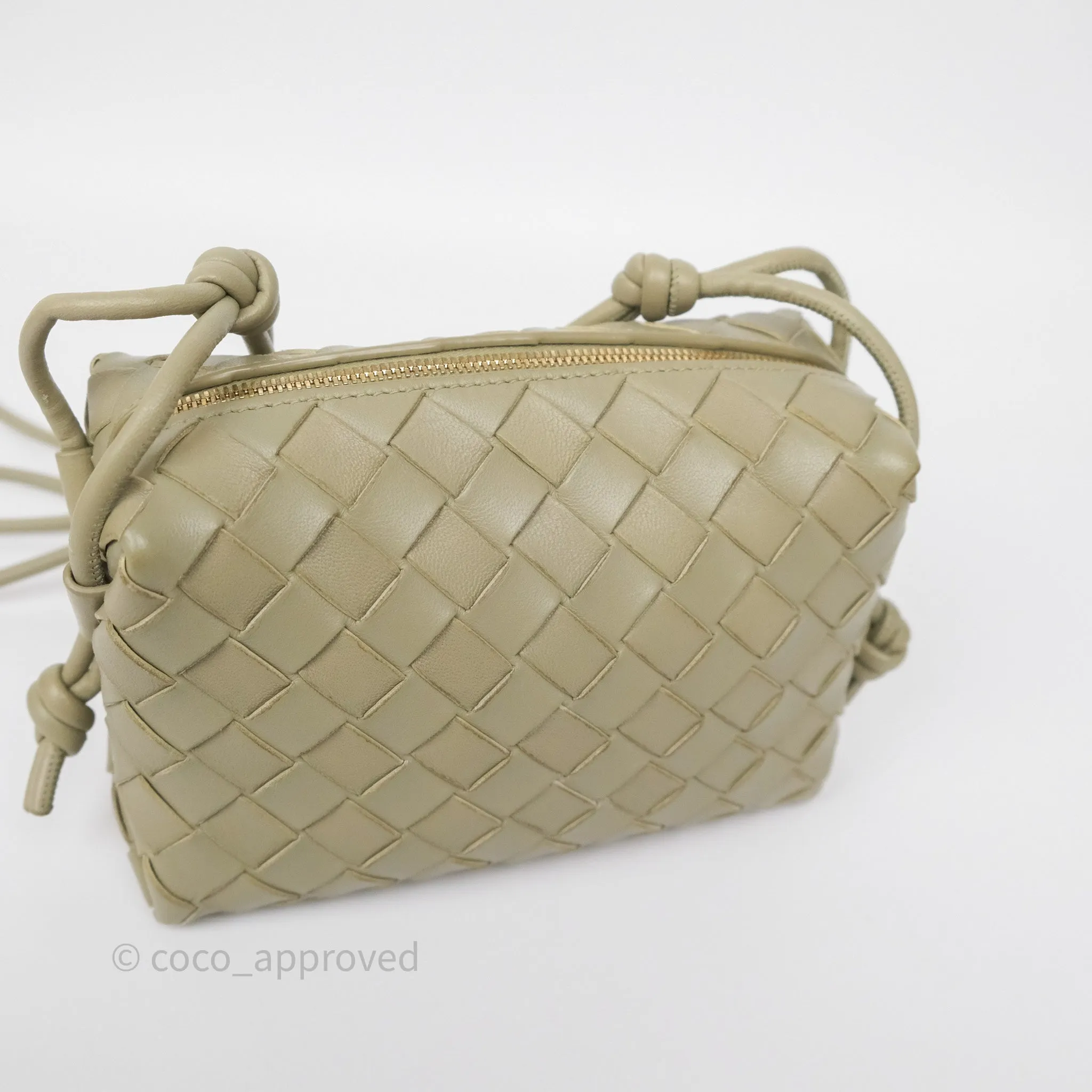 Bottega Veneta Loop Camera Bag Intrecciato Lambskin Travertine