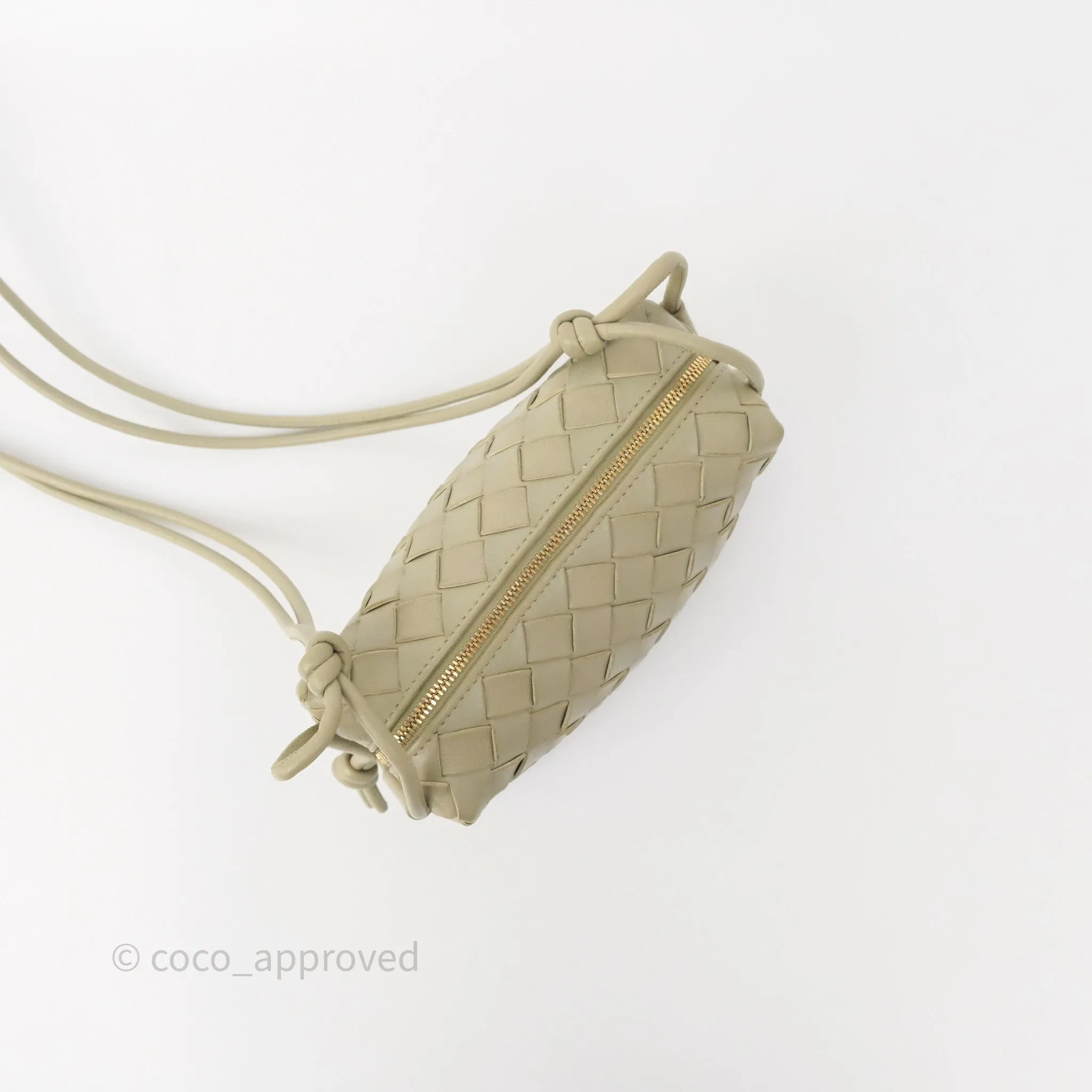 Bottega Veneta Loop Camera Bag Intrecciato Lambskin Travertine