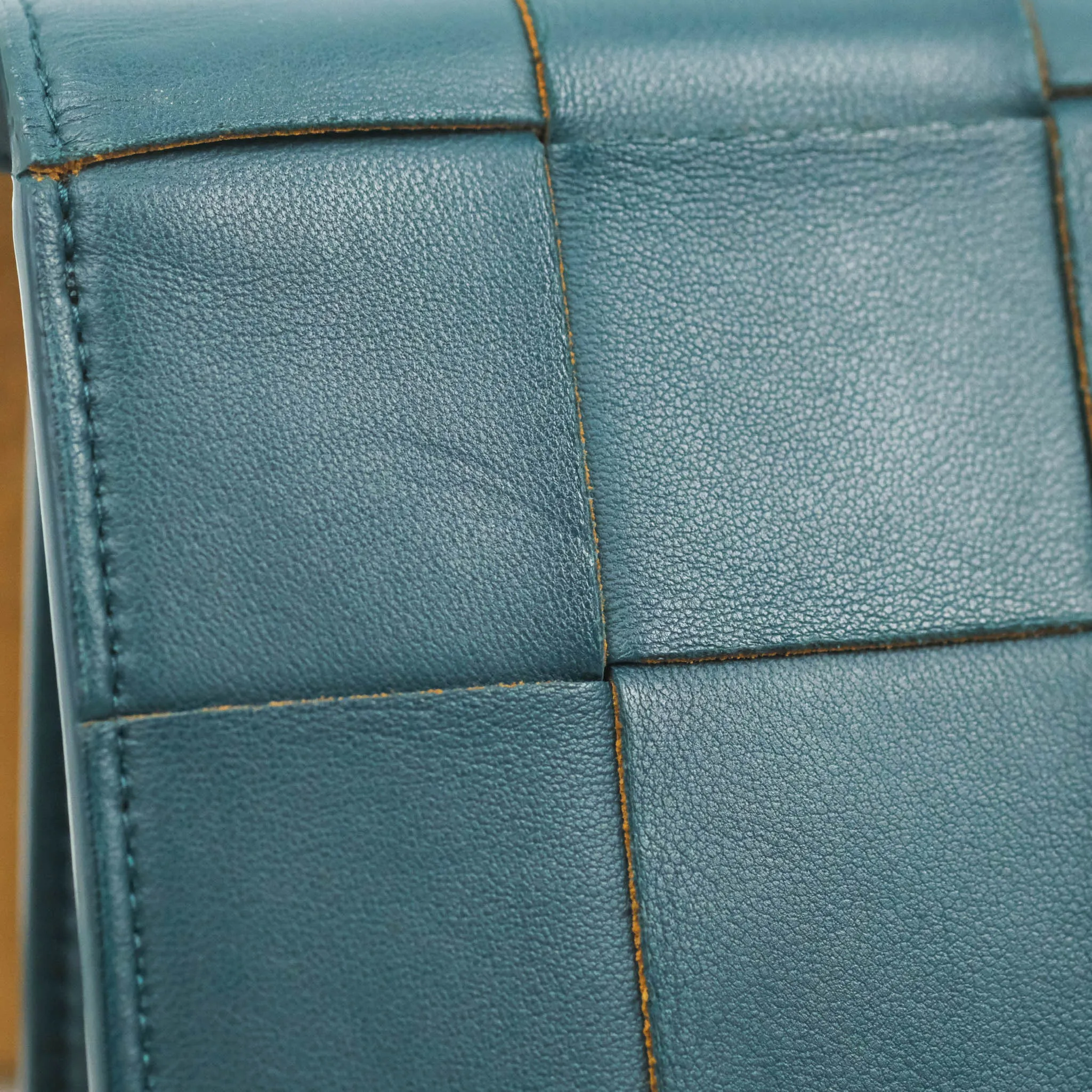 Bottega Veneta Maxi Intrecciato Mini Cassette Crossbody Bag Petrol Blue Lambskin