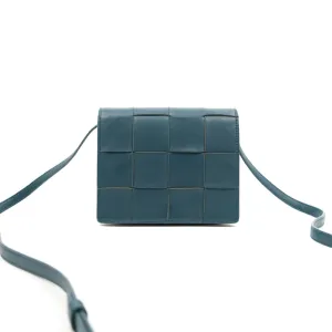 Bottega Veneta Maxi Intrecciato Mini Cassette Crossbody Bag Petrol Blue Lambskin