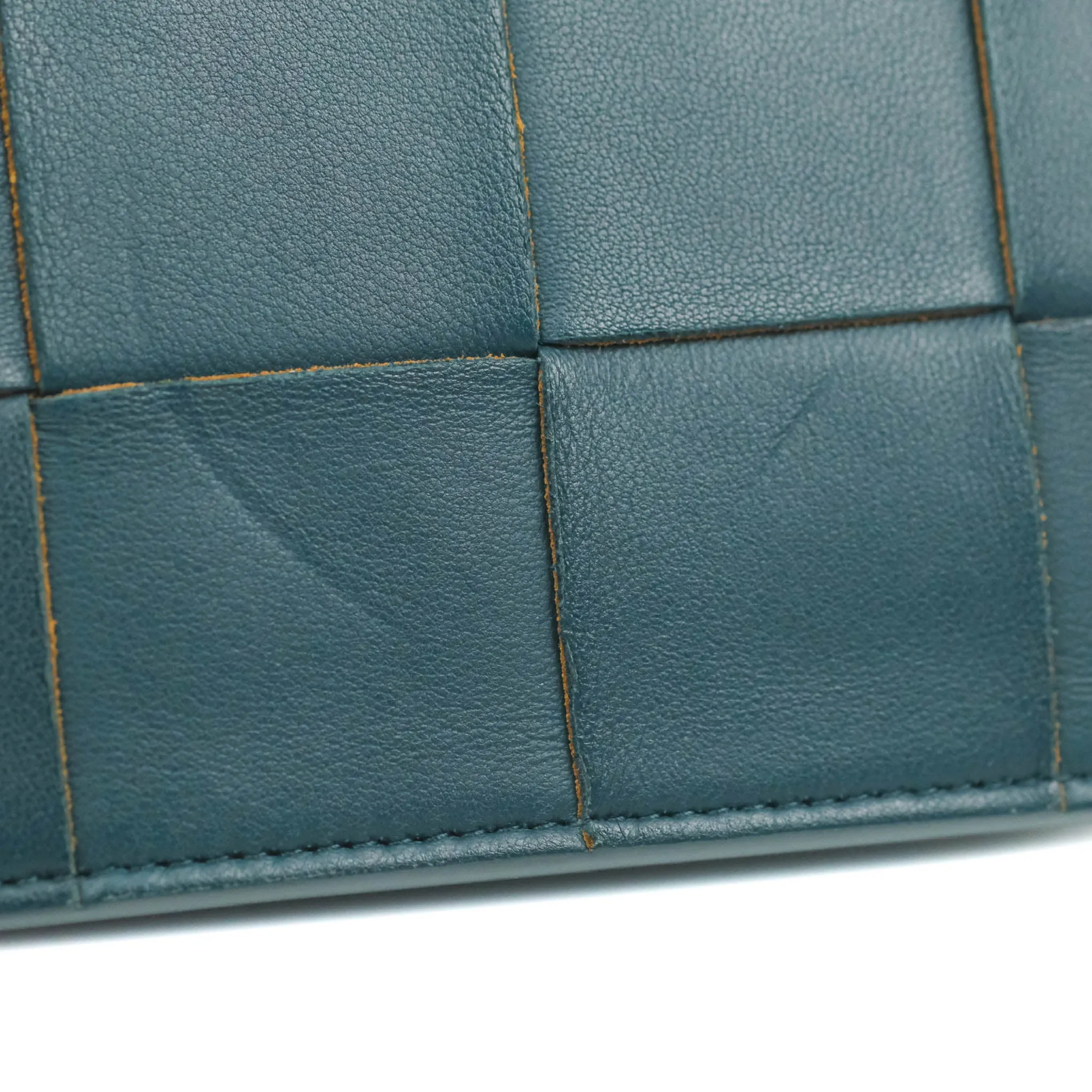 Bottega Veneta Maxi Intrecciato Mini Cassette Crossbody Bag Petrol Blue Lambskin