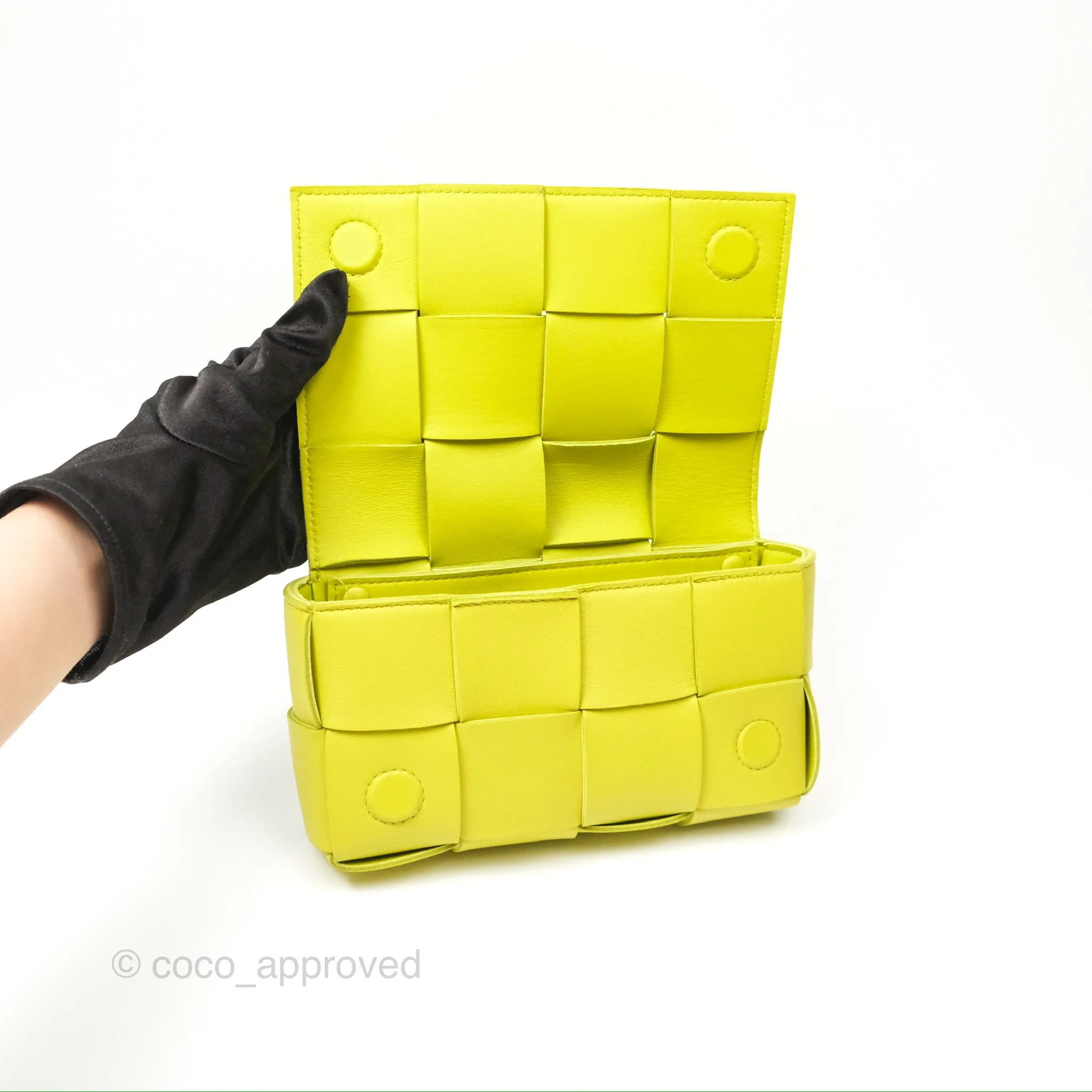 Bottega Veneta Mini Cassette Belt Bag Intreccio Lambskin Kiwi