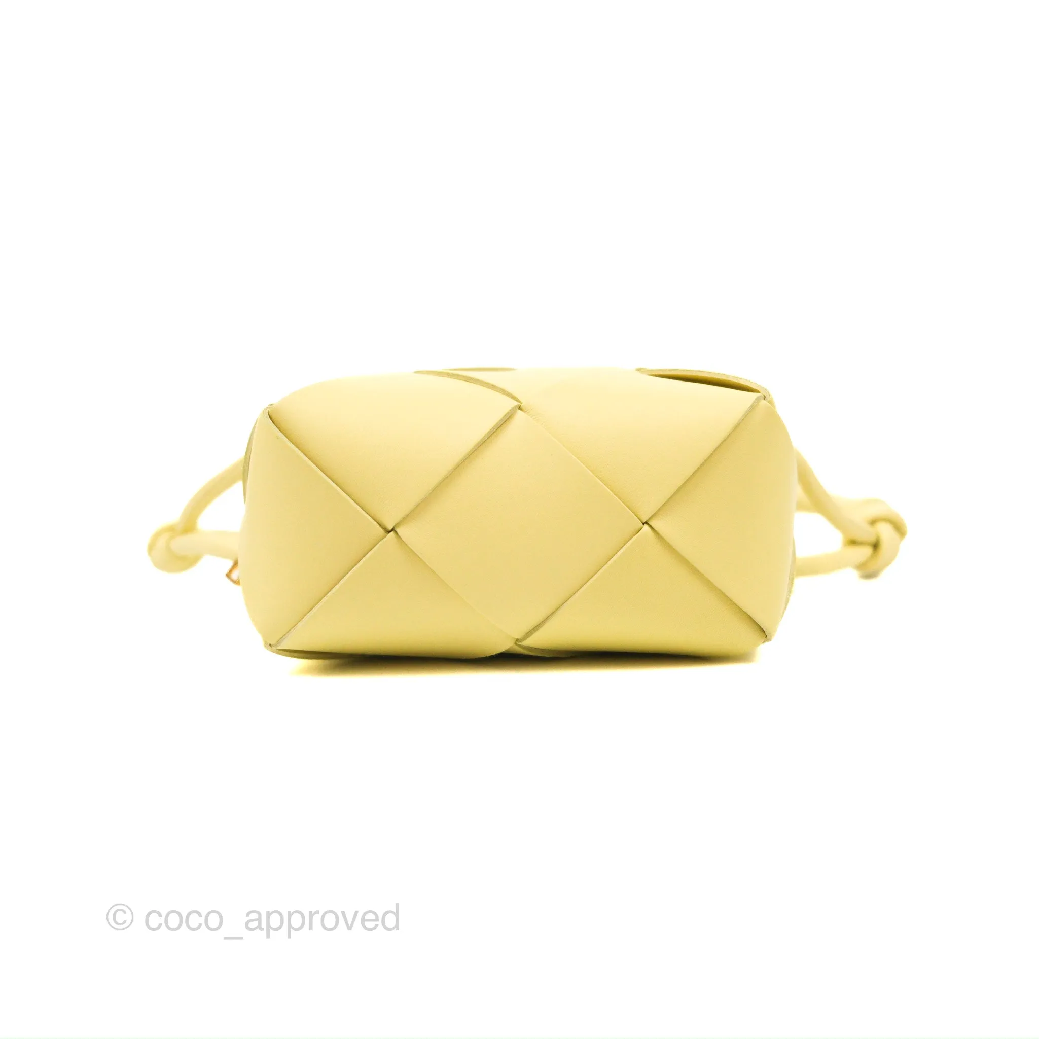 Bottega Veneta Mini Cassette Camera Bag Ice Cream Yellow Intreccio Lambskin
