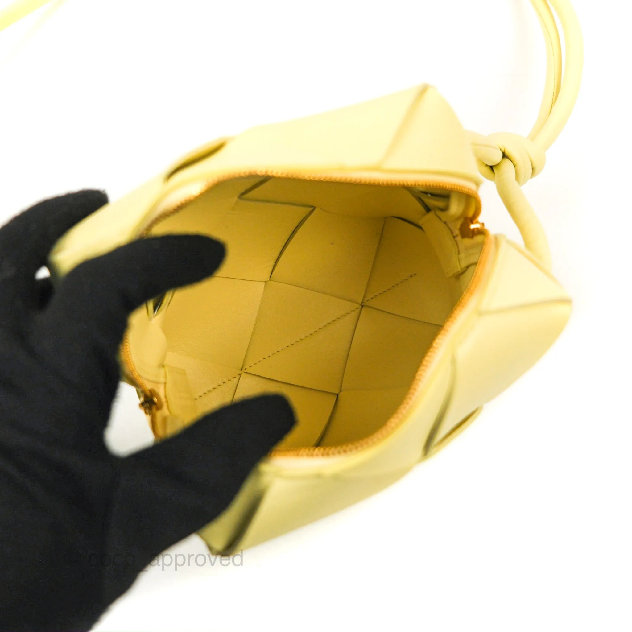 Bottega Veneta Mini Cassette Camera Bag Ice Cream Yellow Intreccio Lambskin