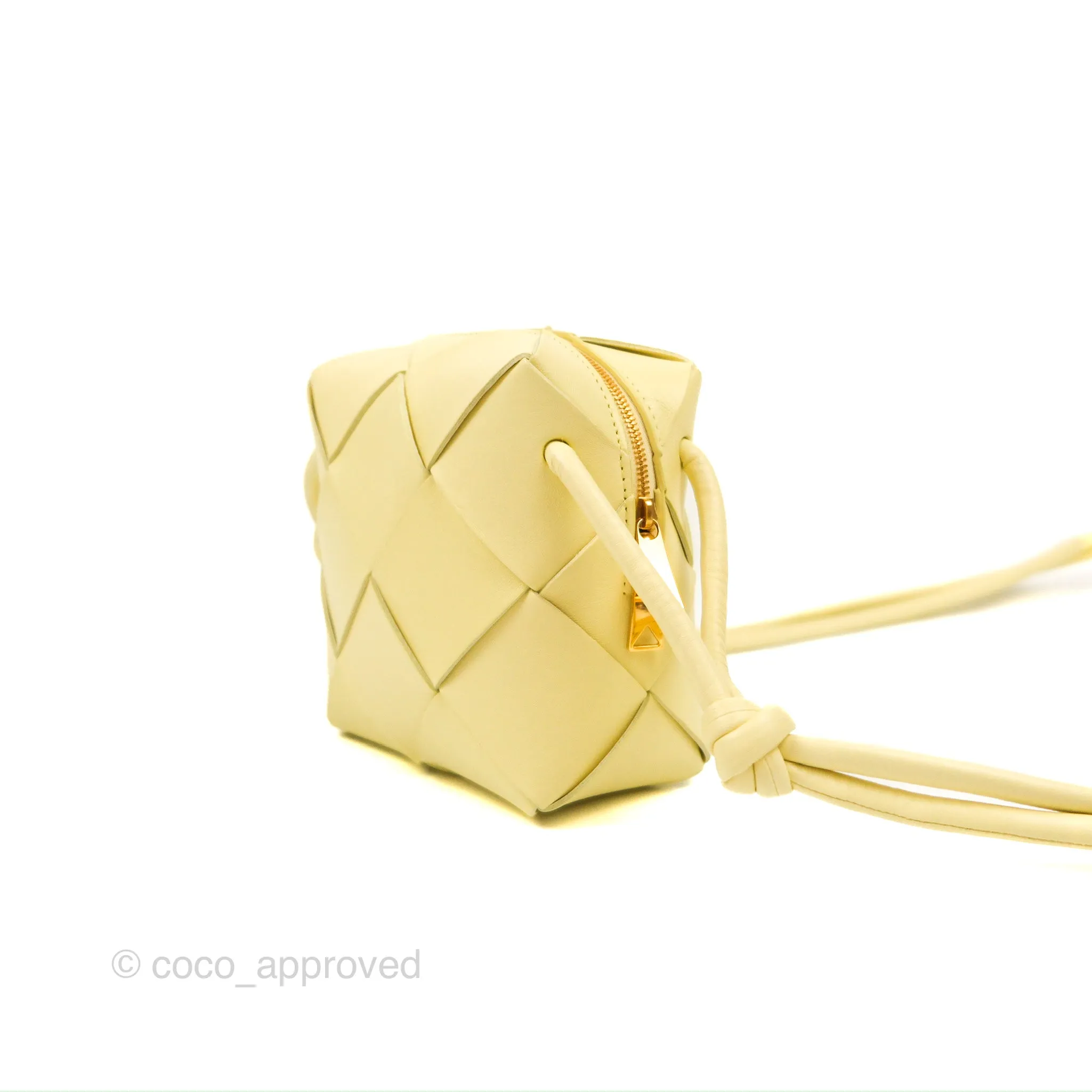 Bottega Veneta Mini Cassette Camera Bag Ice Cream Yellow Intreccio Lambskin