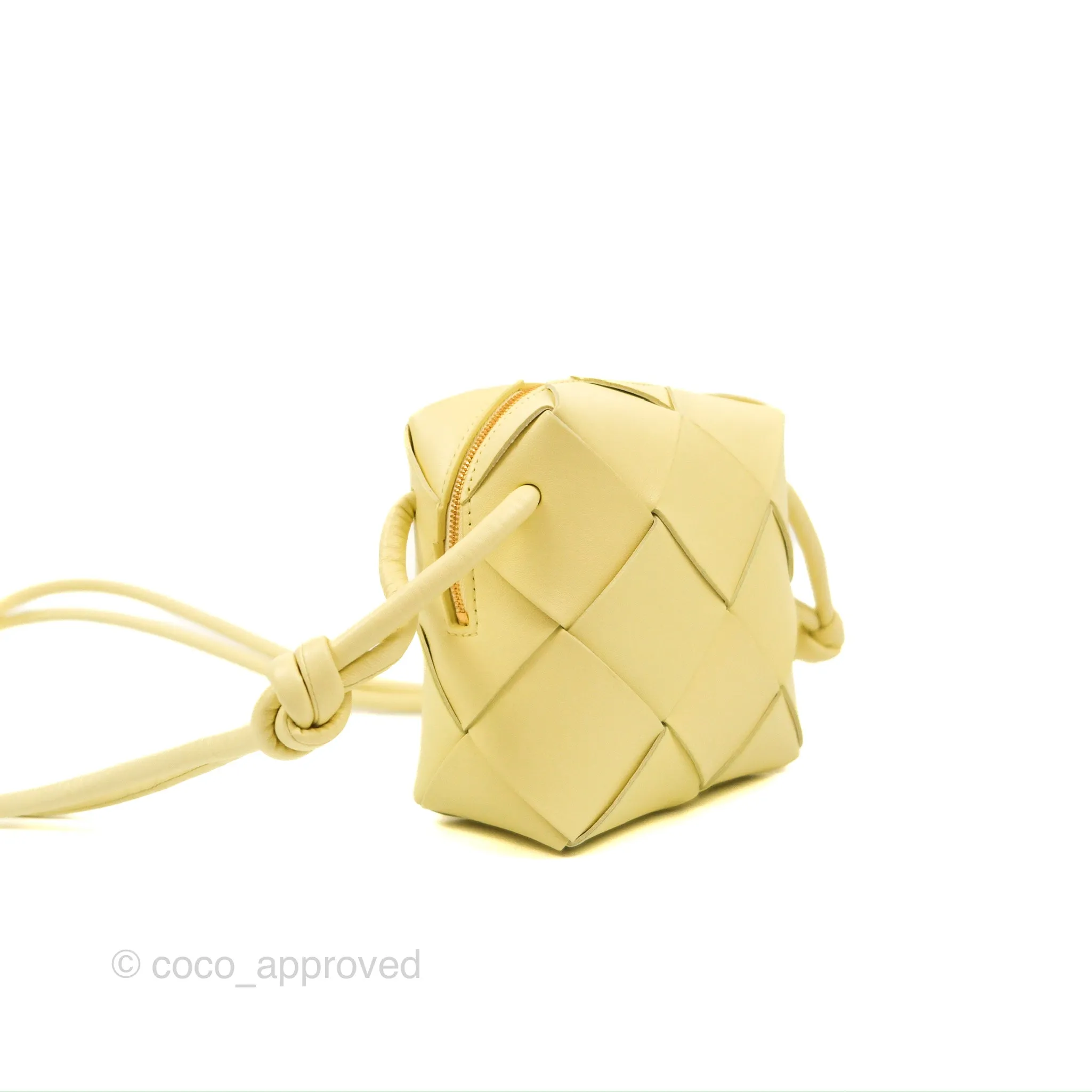 Bottega Veneta Mini Cassette Camera Bag Ice Cream Yellow Intreccio Lambskin