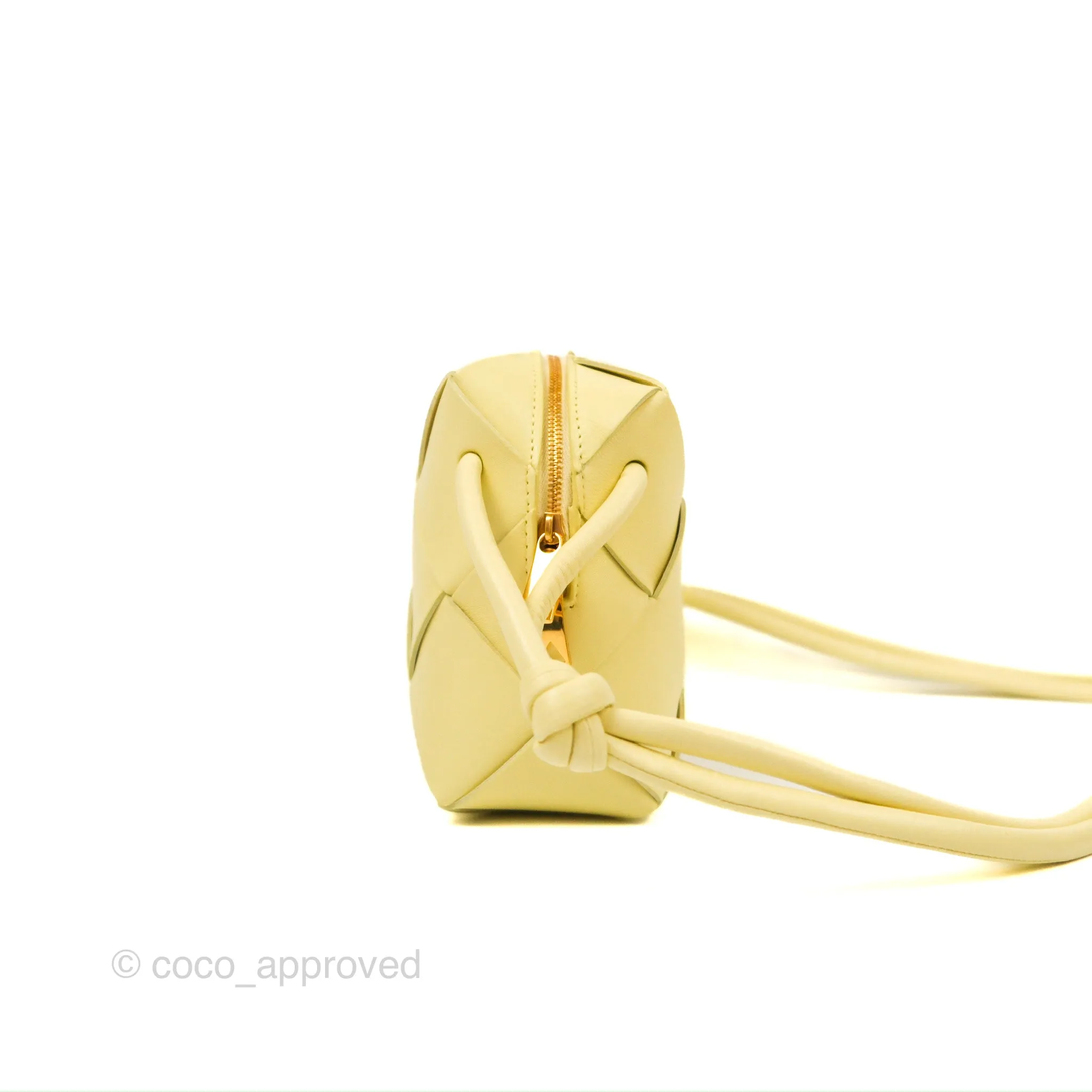 Bottega Veneta Mini Cassette Camera Bag Ice Cream Yellow Intreccio Lambskin