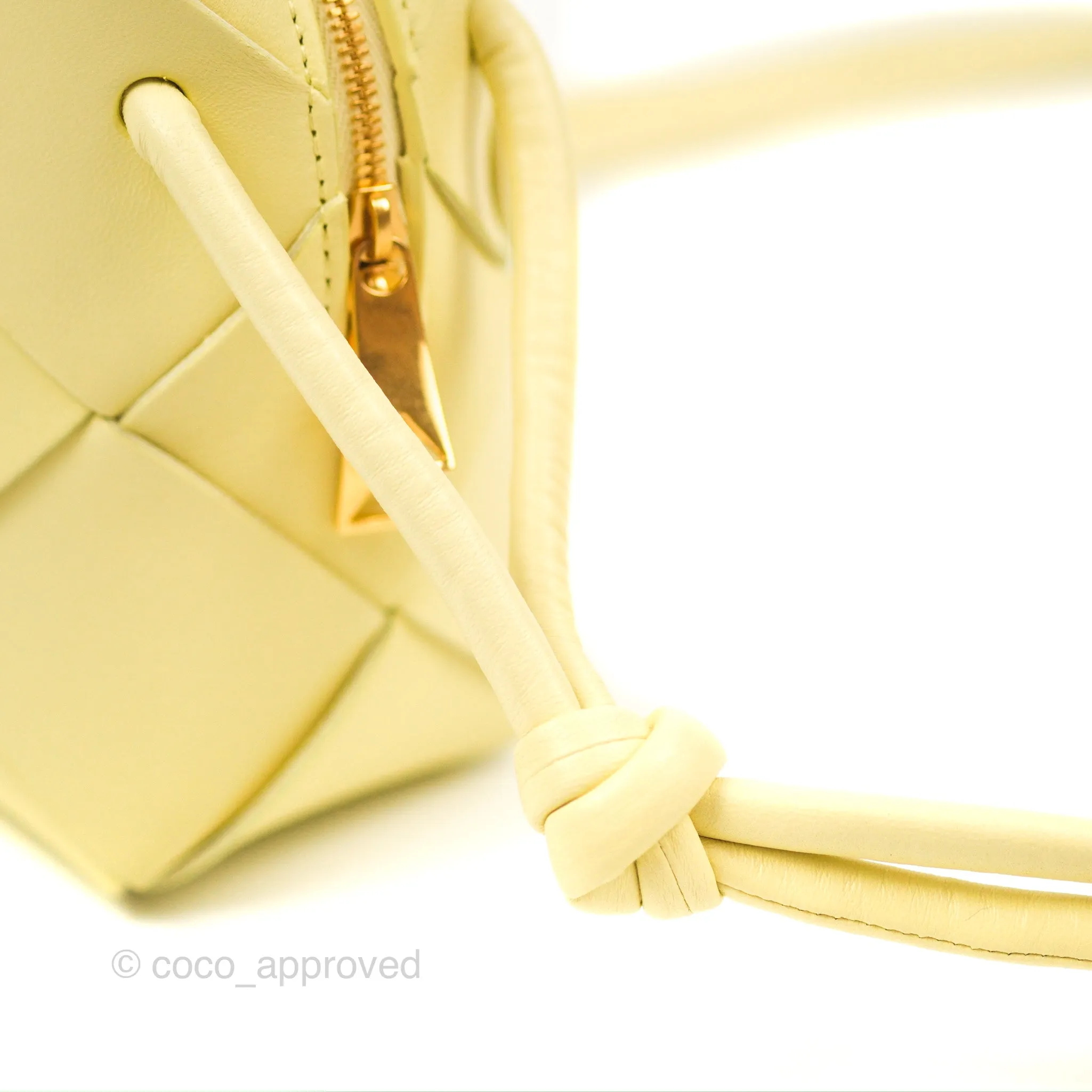 Bottega Veneta Mini Cassette Camera Bag Ice Cream Yellow Intreccio Lambskin