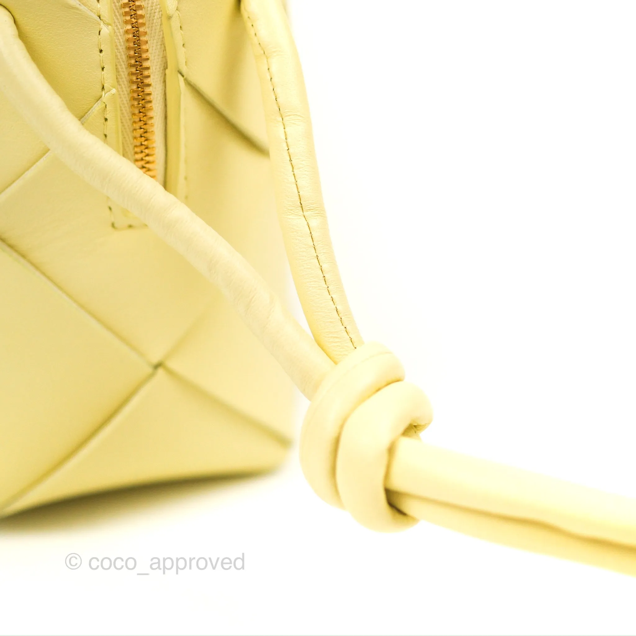 Bottega Veneta Mini Cassette Camera Bag Ice Cream Yellow Intreccio Lambskin