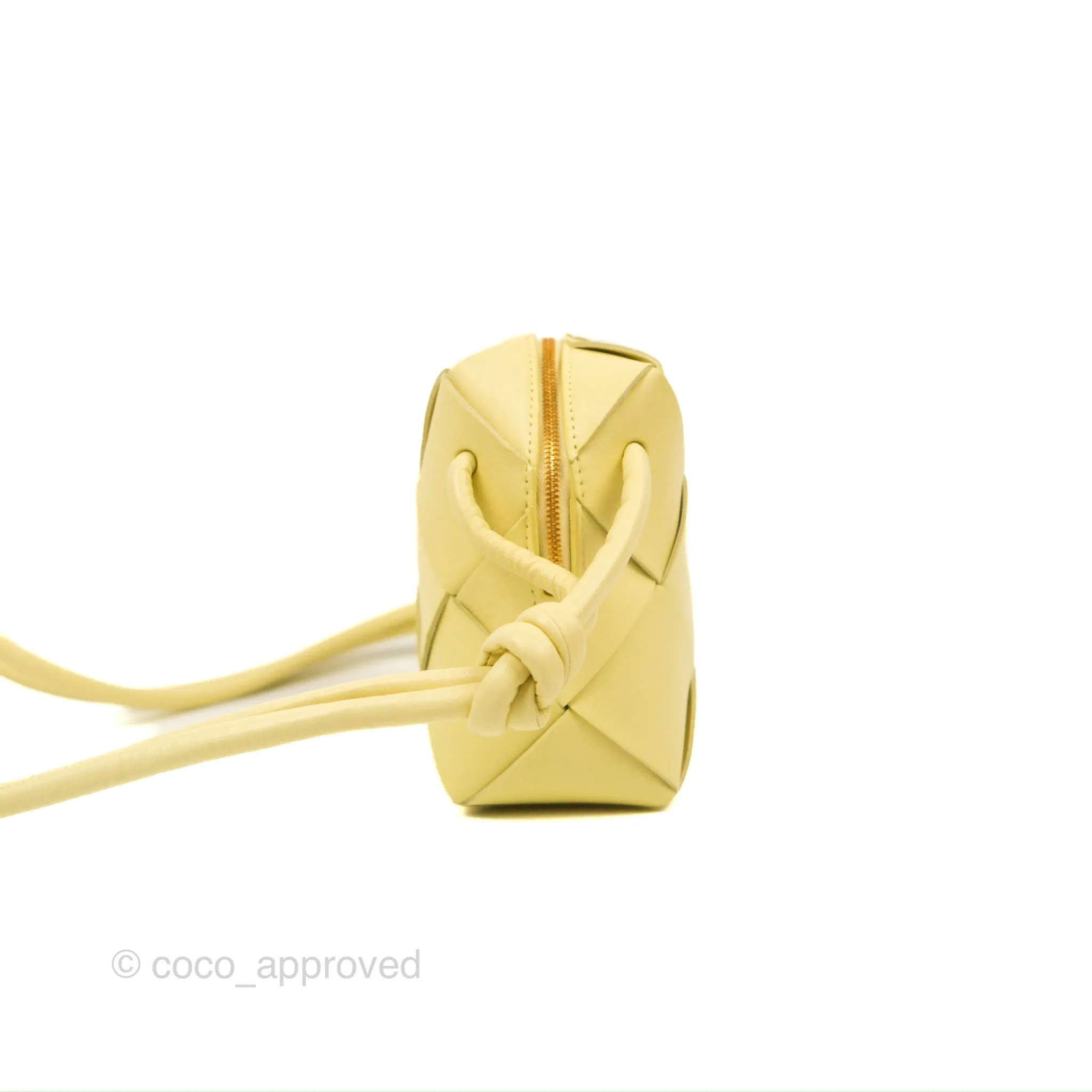 Bottega Veneta Mini Cassette Camera Bag Ice Cream Yellow Intreccio Lambskin
